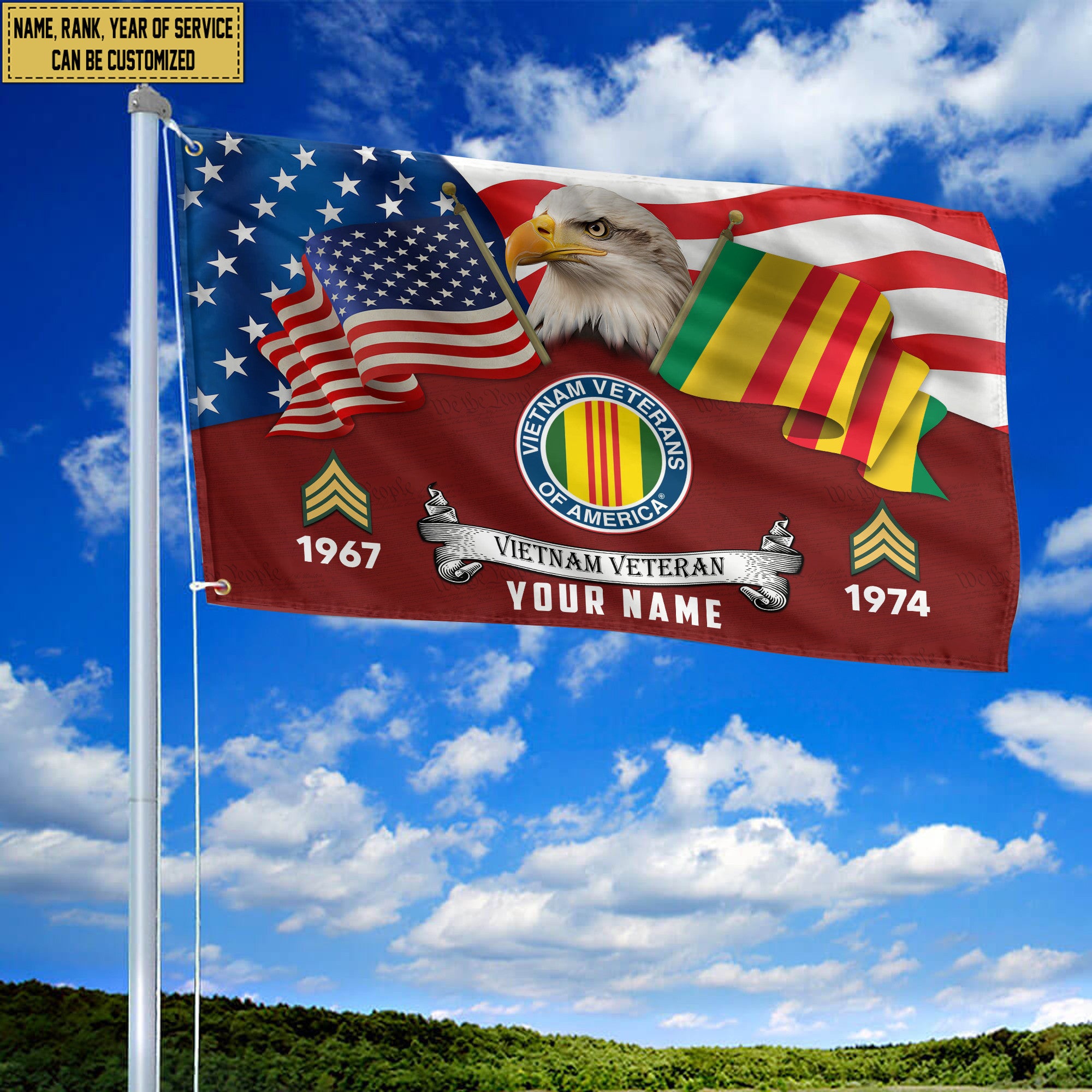 Premium Custom Vietnam Veteran Grommet Flag, Gifts For Vietnam Veteran, Best Gifts On Father's Day, Armed Forces Day, Independence Day, Veterans Day.