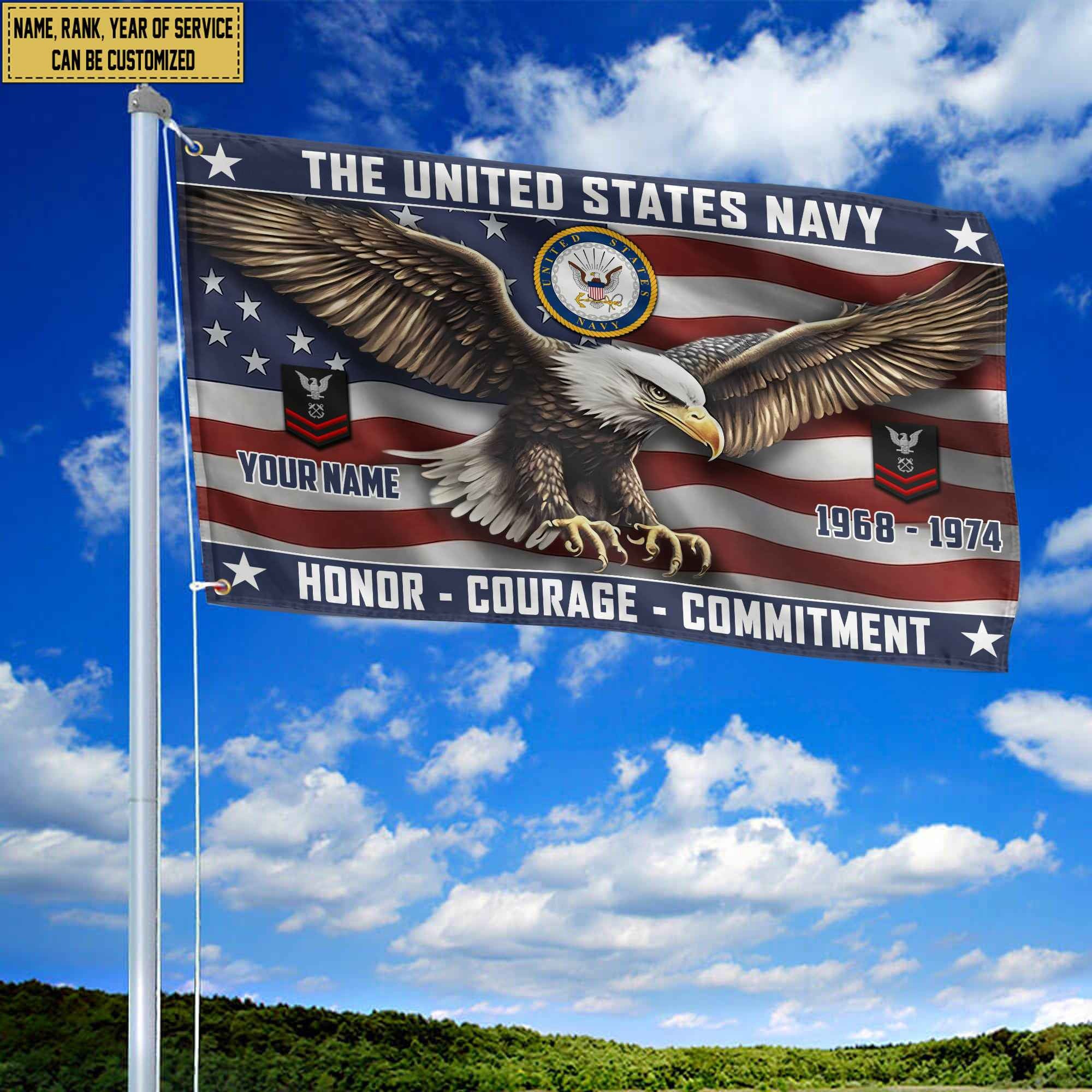 US Navy Custom Grommet Flag, Gifts For Navy Veteran, Best Gifts On Father's Day, Armed Forces Day, Independence Day, Veterans Day.
