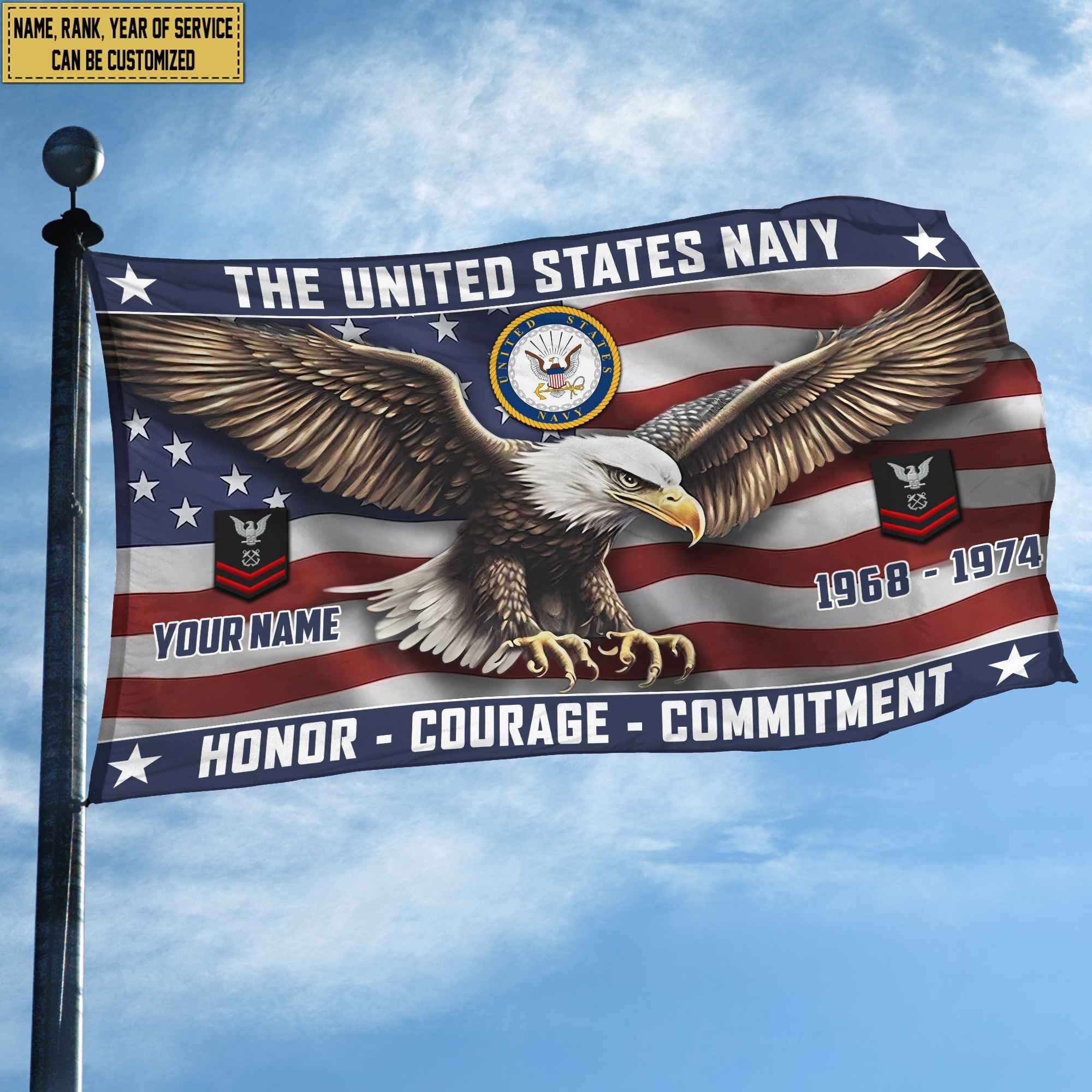 US Navy Custom Grommet Flag, Gifts For Navy Veteran, Best Gifts On Father's Day, Armed Forces Day, Independence Day, Veterans Day.