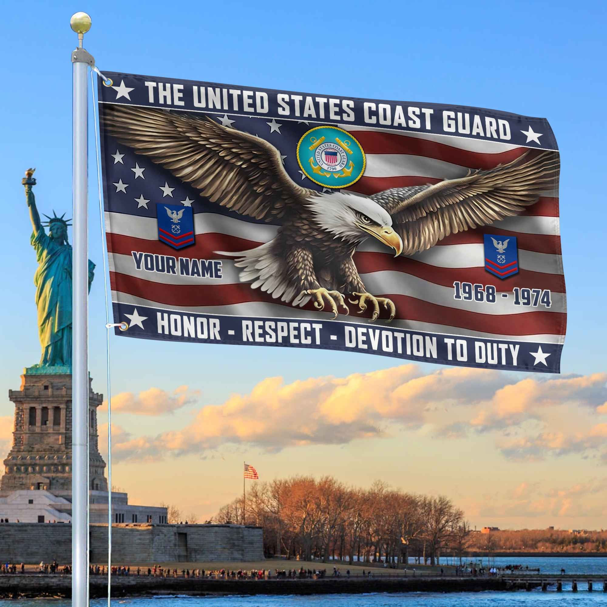 USCG Custom Grommet Flag, Gifts For Coast Guard Veteran, Best Gifts On Father's Day, Armed Forces Day, Independence Day, Veterans Day.