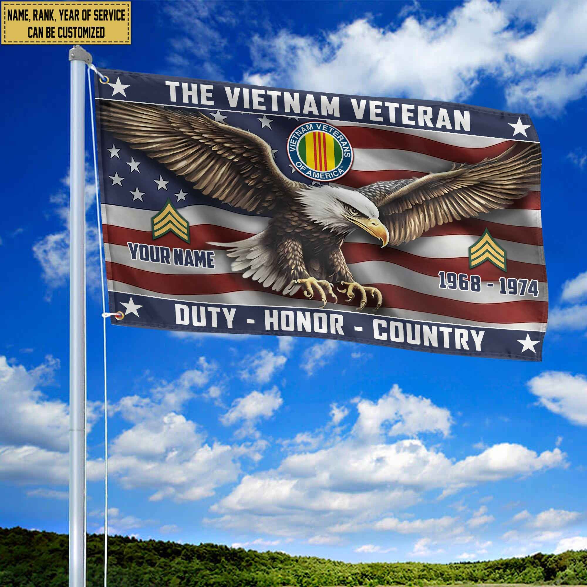 Vietnam Veteran Custom Grommet Flag, Gifts For Vietnam Veteran, Best Gifts On Father's Day, Armed Forces Day, Independence Day, Veterans Day.