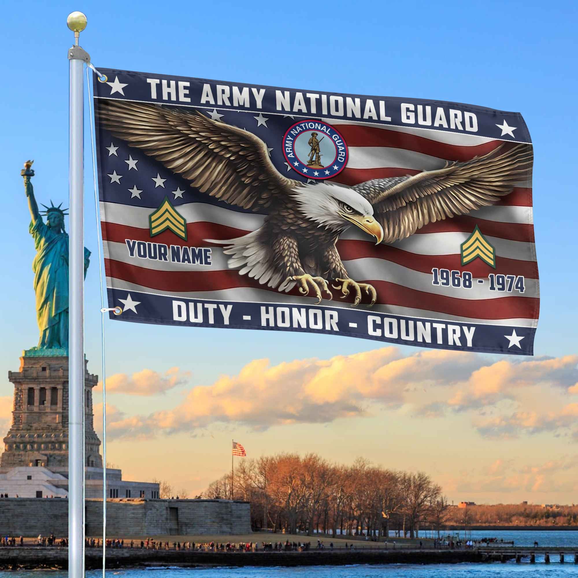US Army National Guard Custom Grommet Flag, Gifts For Army National Guard Veteran, Best Gifts On Father's Day, Armed Forces Day, Independence Day, Veterans Day.
