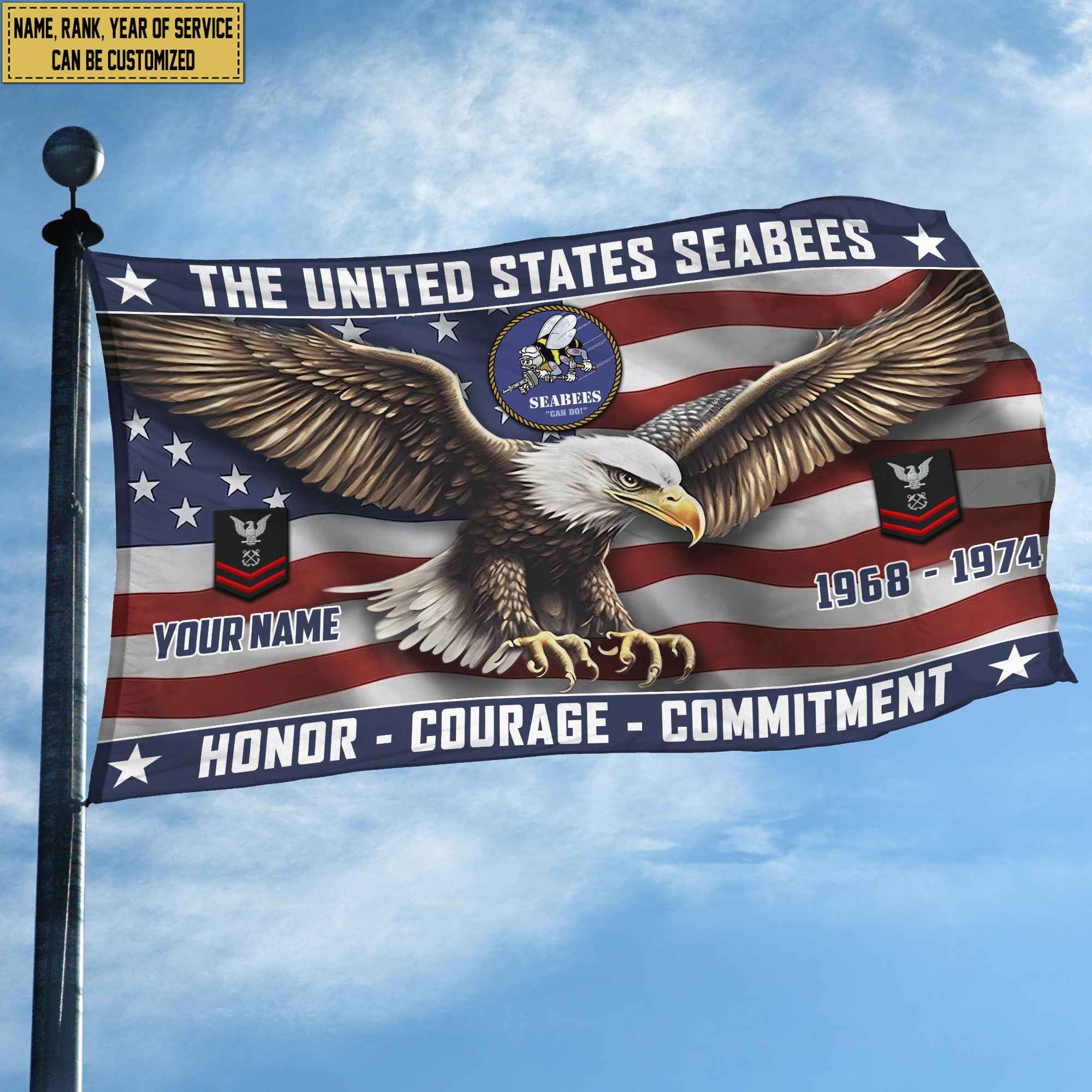 US Seabees Custom Grommet Flag, Gifts For Seabees Veteran, Best Gifts On Father's Day, Armed Forces Day, Independence Day, Veterans Day.