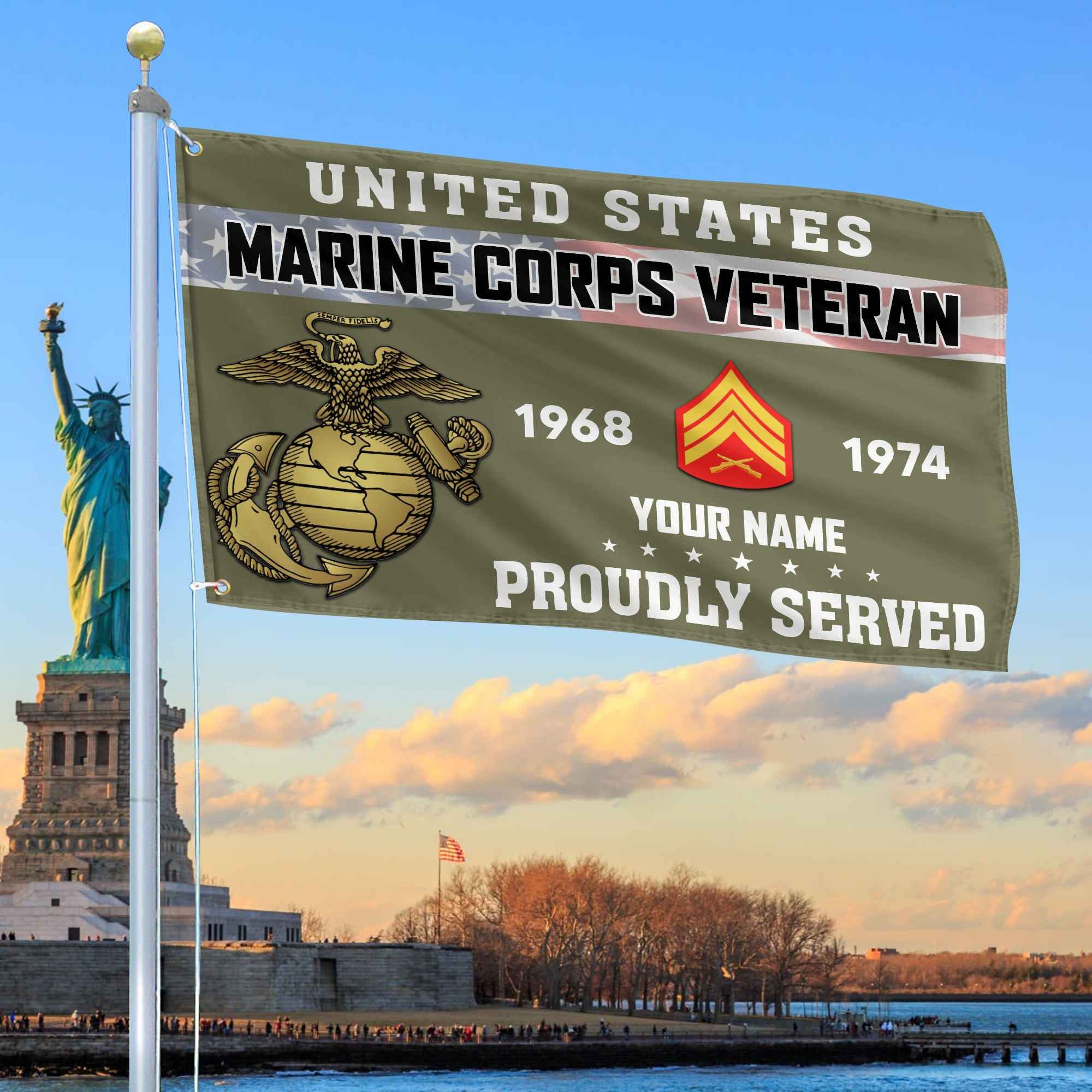 Premium USMC Grommet Flag, Custom Name, Rank, Year, Gifts For Marine Veteran, Best Gifts On Father's Day, Armed Forces Day, Independence Day, Veterans Day.