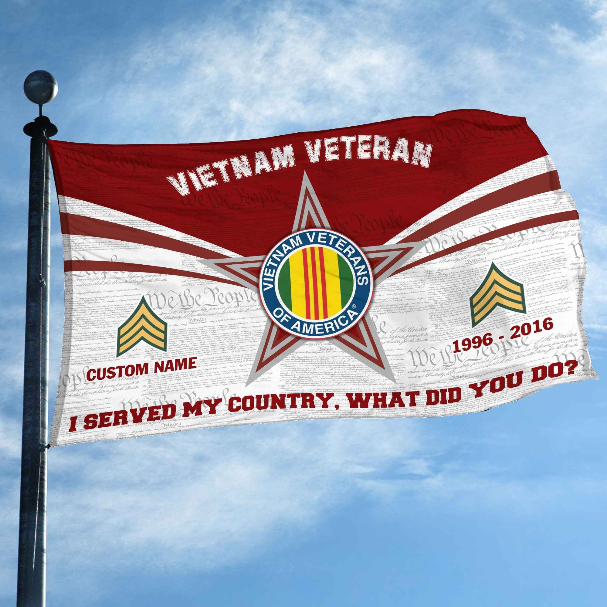 Premium Custom Vietnam Veteran Grommet Flag, Gifts For Vietnam Veteran, Best Gifts On Father's Day, Armed Forces Day, Independence Day, Veterans Day.