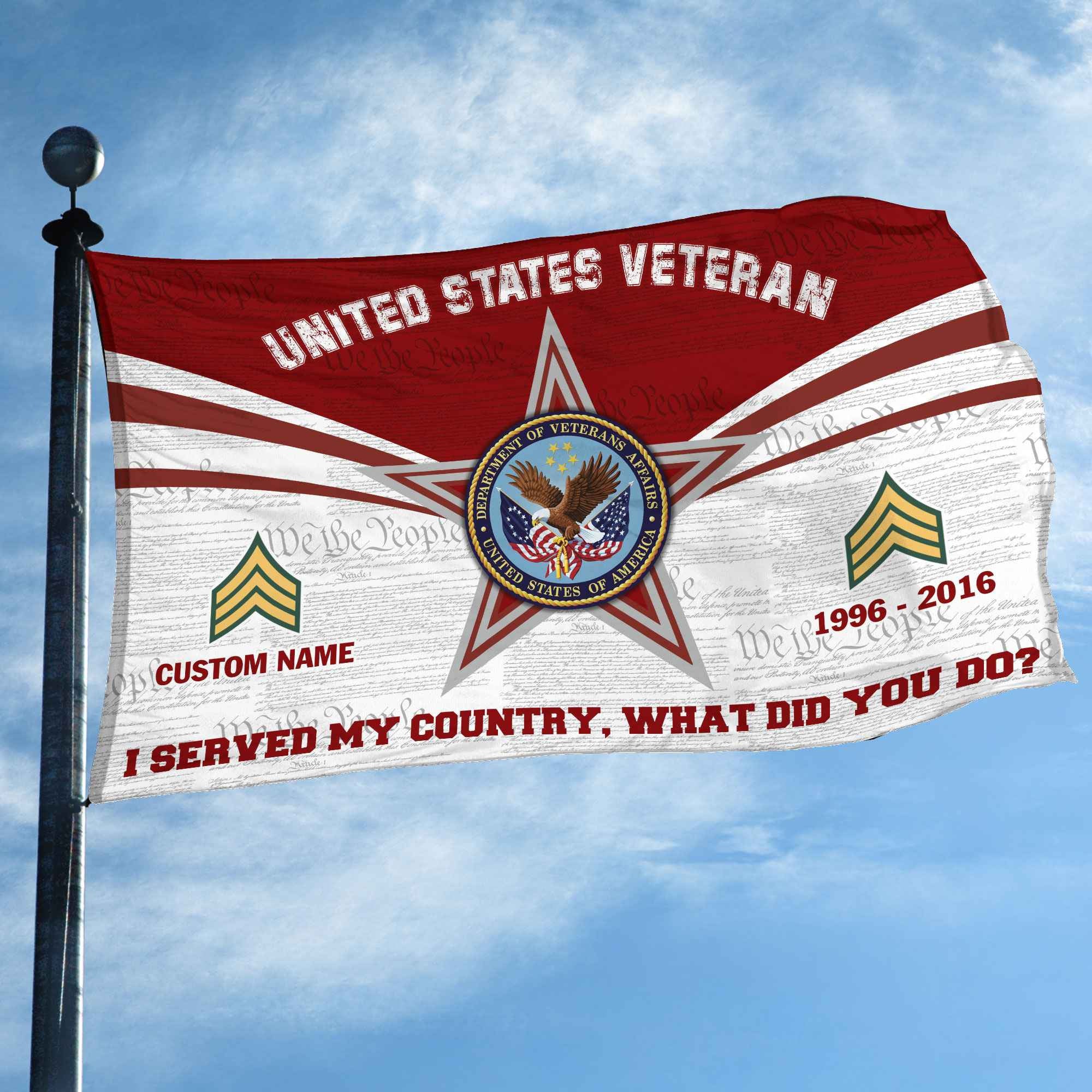 Premium Custom US Veteran Grommet Flag, Gifts For US Veteran, Best Gifts On Father's Day, Armed Forces Day, Independence Day, Veterans Day.