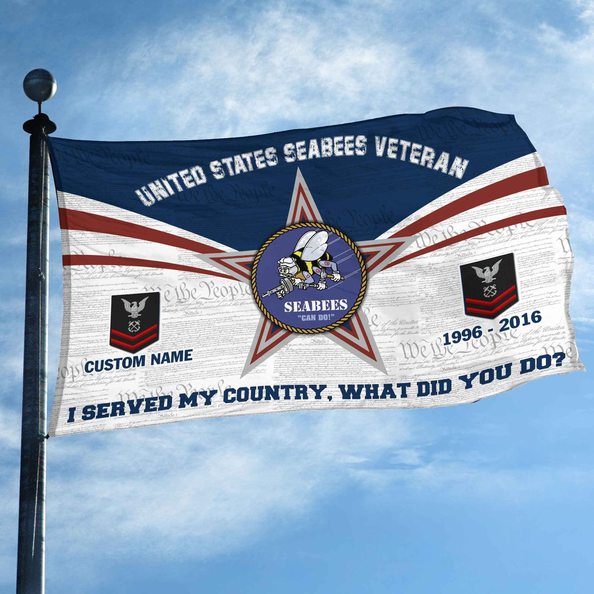 Premium Custom US Seabees Grommet Flag, Gifts For Seabees Veteran, Best Gifts On Father's Day, Armed Forces Day, Independence Day, Veterans Day.