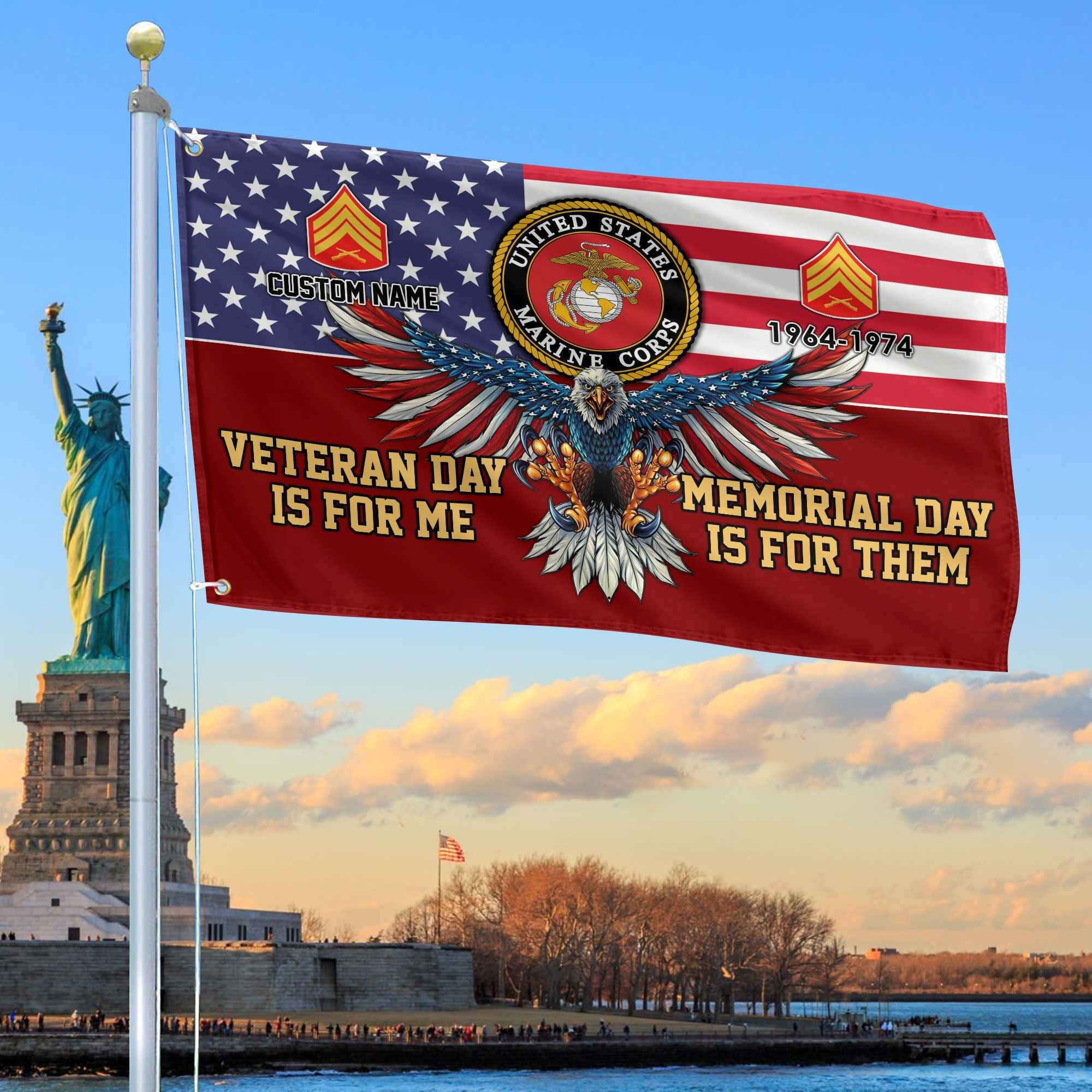 USMC Custom Grommet Flag, Gifts For Marine Veteran, Best Gifts On Father's Day, Armed Forces Day, Independence Day, Veterans Day.