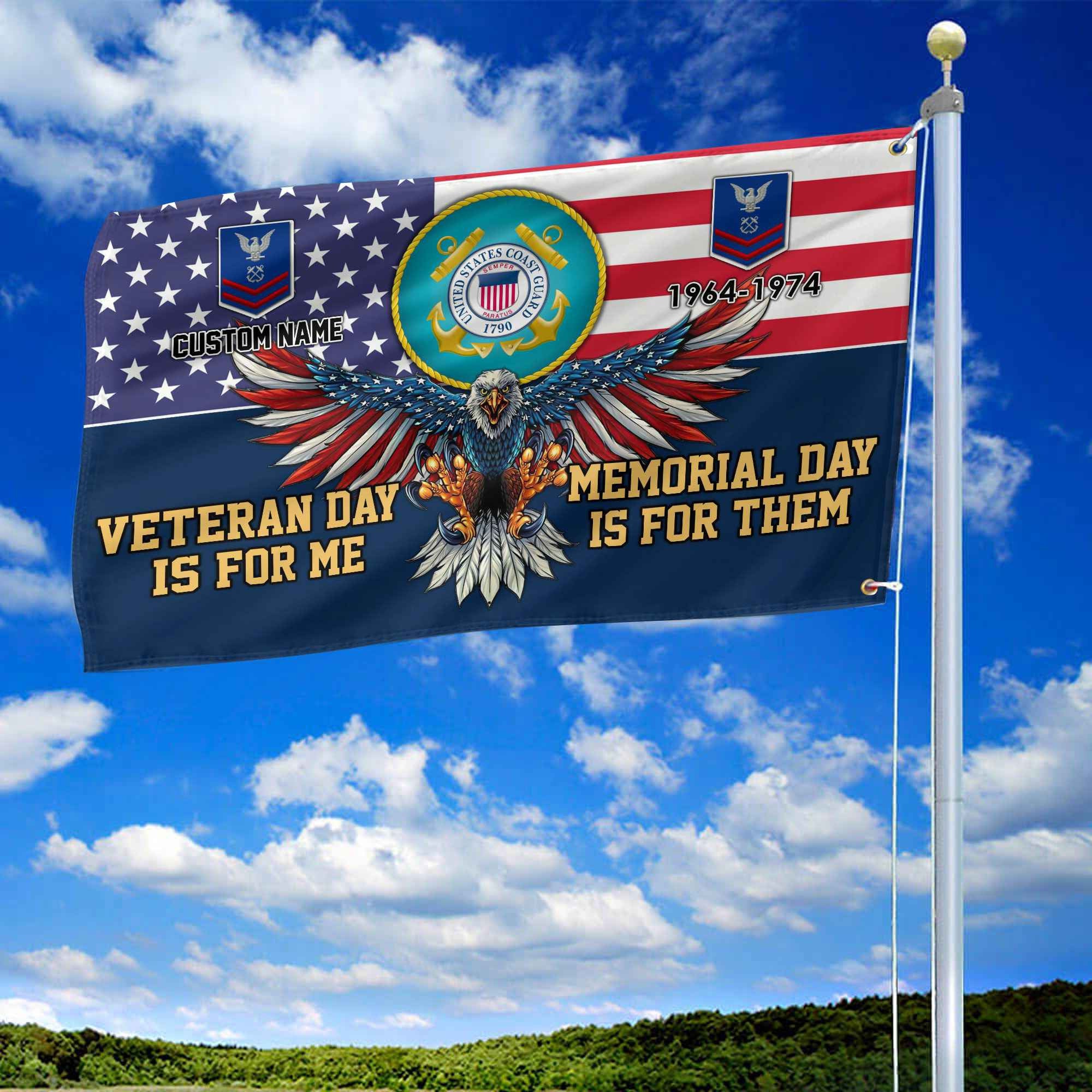 USCG Custom Grommet Flag, Gifts For Coast Guard Veteran, Best Gifts On Father's Day, Armed Forces Day, Independence Day, Veterans Day.