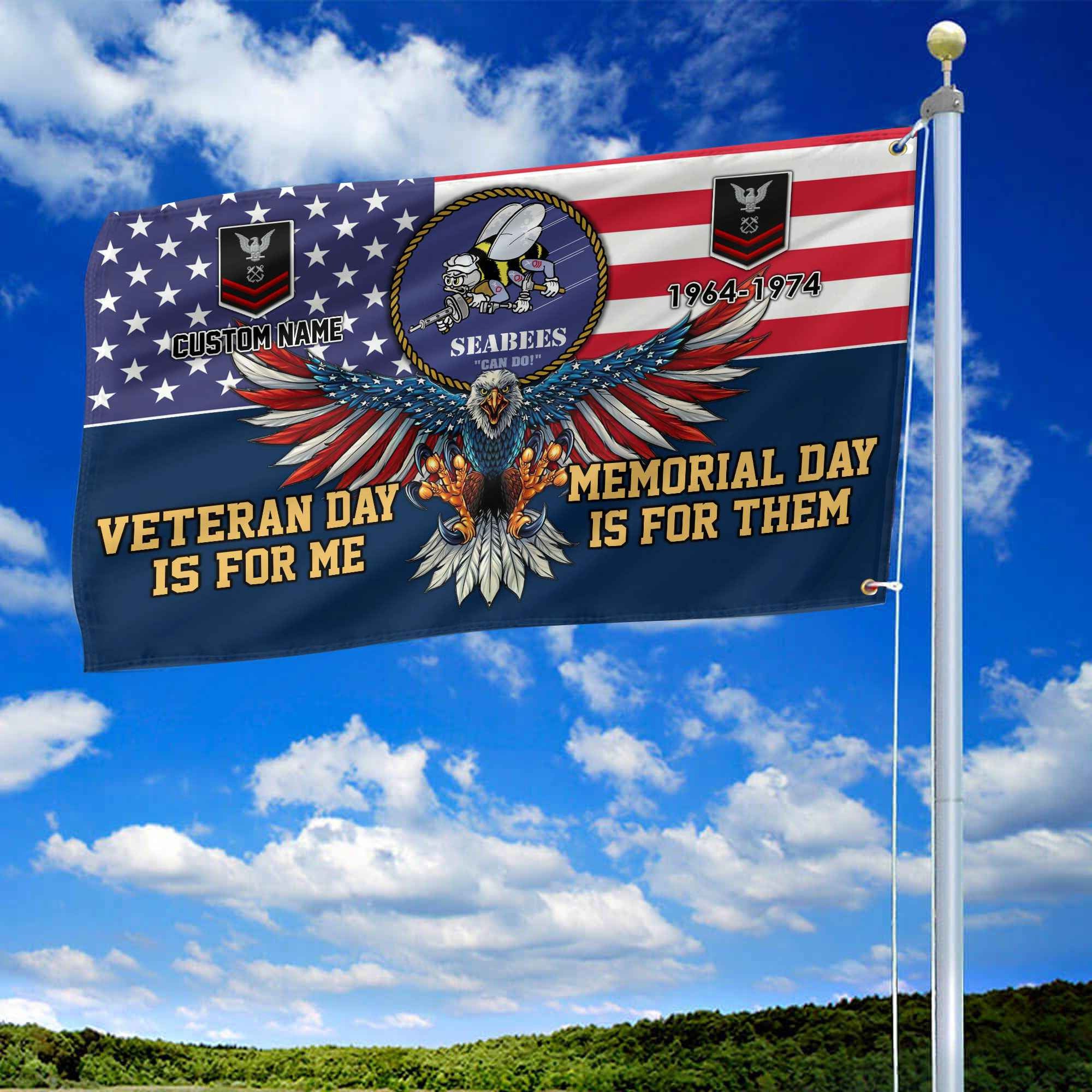 US Seabees Custom Grommet Flag, Gifts For Seabees Veteran, Best Gifts On Father's Day, Armed Forces Day, Independence Day, Veterans Day.
