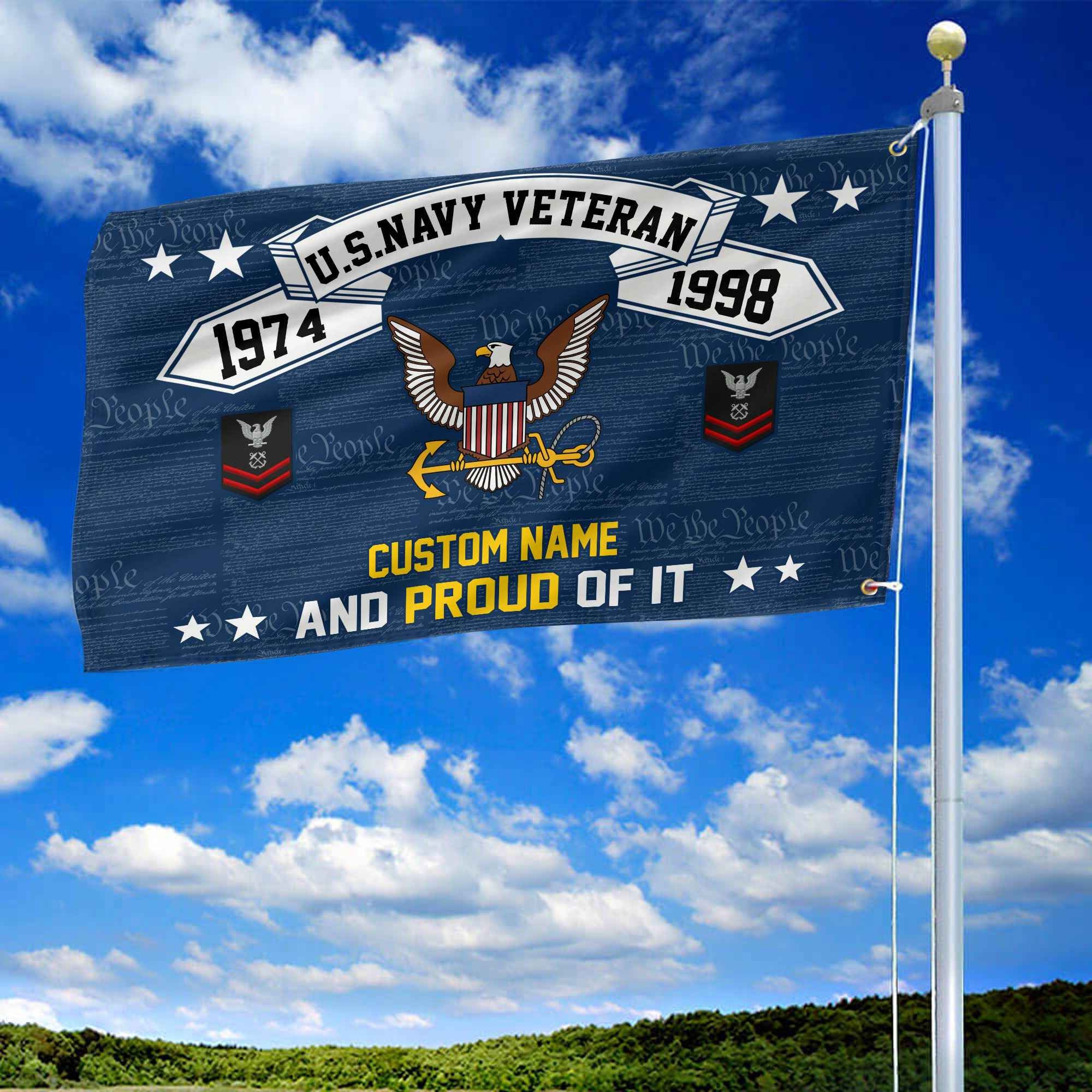 Unique Custom Name, Rank, Year US Navy Grommet Flag, Gifts For Navy Veteran, Gifts For Dad, For Husband, Best Gifts On Father's Day, Independence Day, Veterans Day.