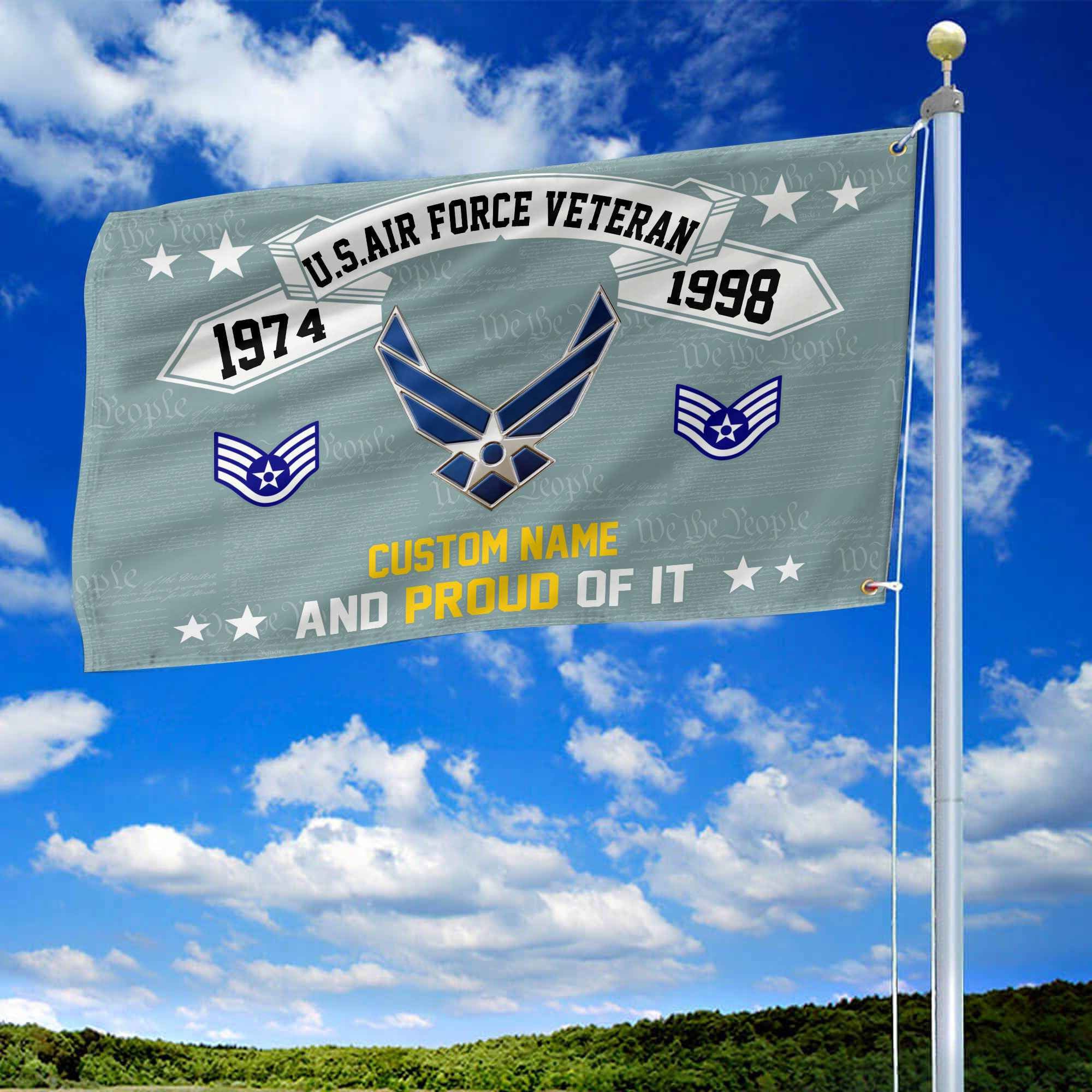 Unique Custom Name, Rank, Year USAF Grommet Flag, Gifts For Airforce Veteran, Gifts For Dad, For Husband, Best Gifts On Father's Day, Independence Day, Veterans Day.