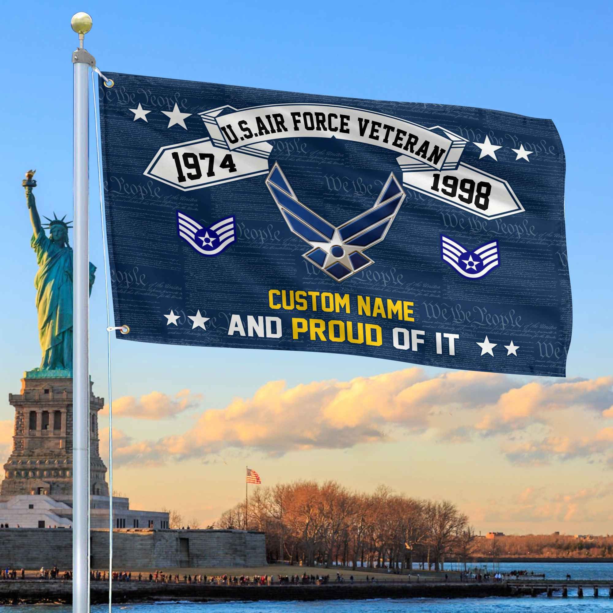 Unique Custom Name, Rank, Year USAF Grommet Flag, Gifts For Airforce Veteran, Gifts For Dad, For Husband, Best Gifts On Father's Day, Independence Day, Veterans Day.