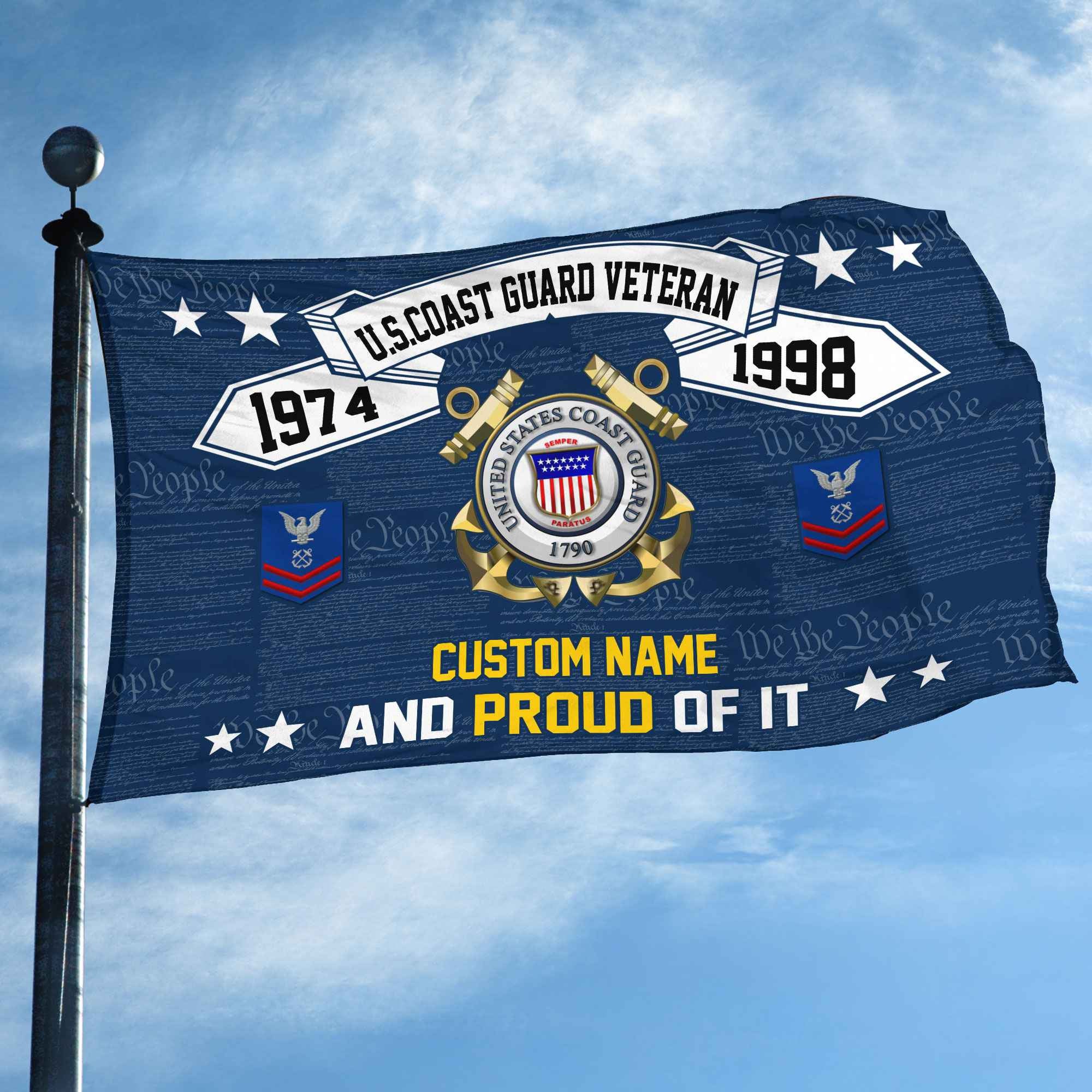 Unique Custom Name, Rank, Year USCG Grommet Flag, Gifts For Coast Guard Veteran, Gifts For Dad, For Husband, Best Gifts On Father's Day, Independence Day, Veterans Day.