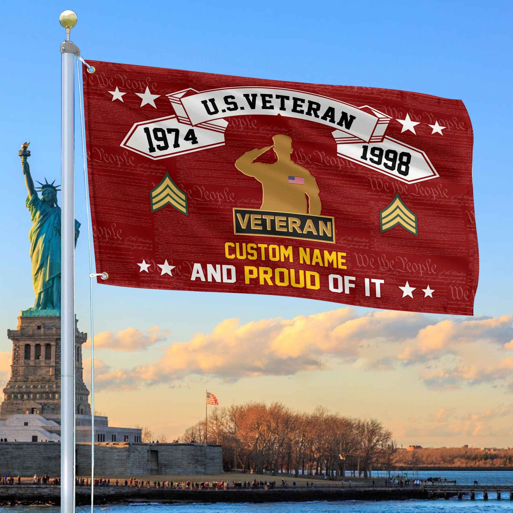 Unique Custom Name, Rank, Year US Veteran Grommet Flag, Gifts For US Veteran, Gifts For Dad, For Husband, Best Gifts On Father's Day, Independence Day, Veterans Day.