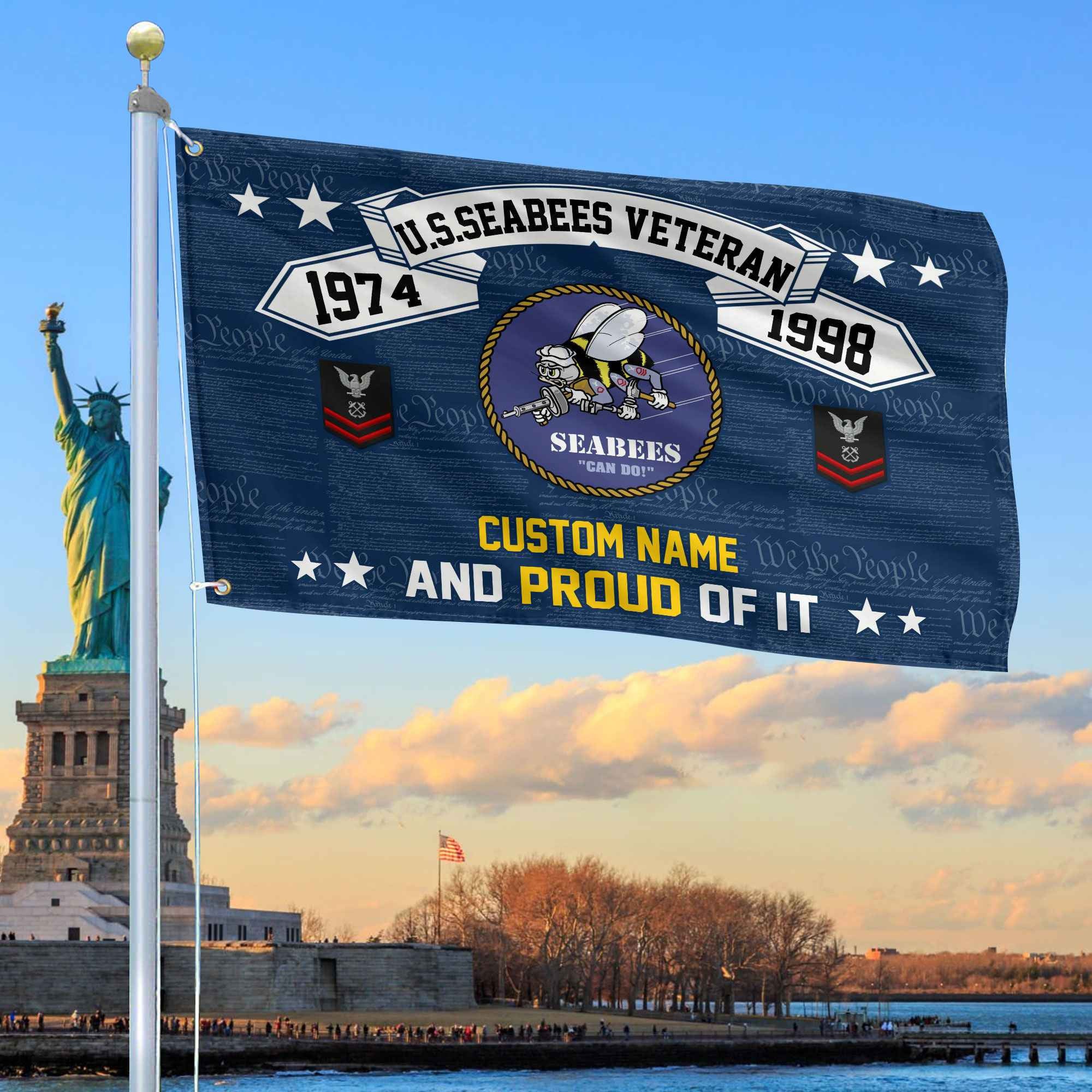 Unique Custom Name, Rank, Year US Seabees Grommet Flag, Gifts For Seabees Veteran, Gifts For Dad, For Husband, Best Gifts On Father's Day, Independence Day, Veterans Day.