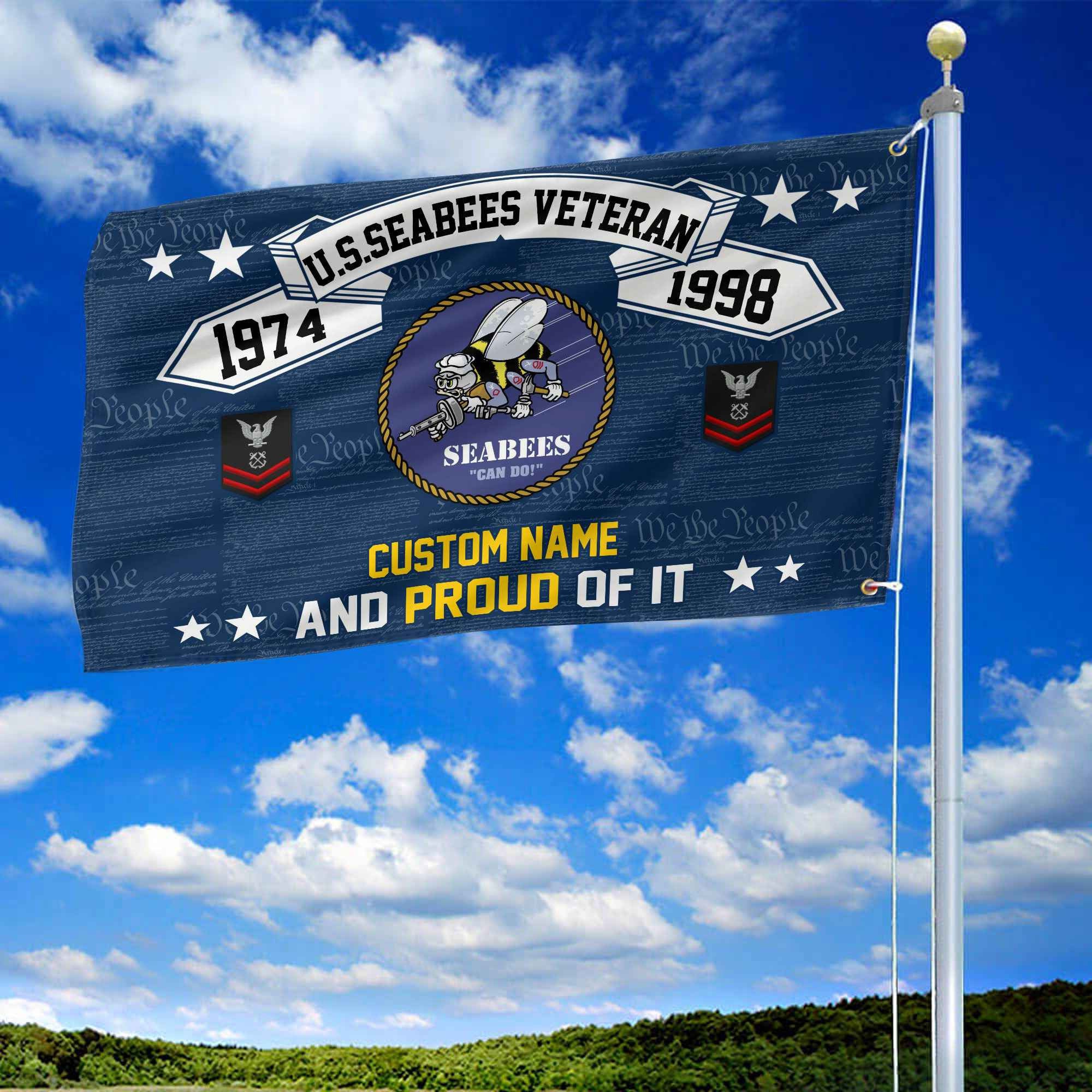 Unique Custom Name, Rank, Year US Seabees Grommet Flag, Gifts For Seabees Veteran, Gifts For Dad, For Husband, Best Gifts On Father's Day, Independence Day, Veterans Day.