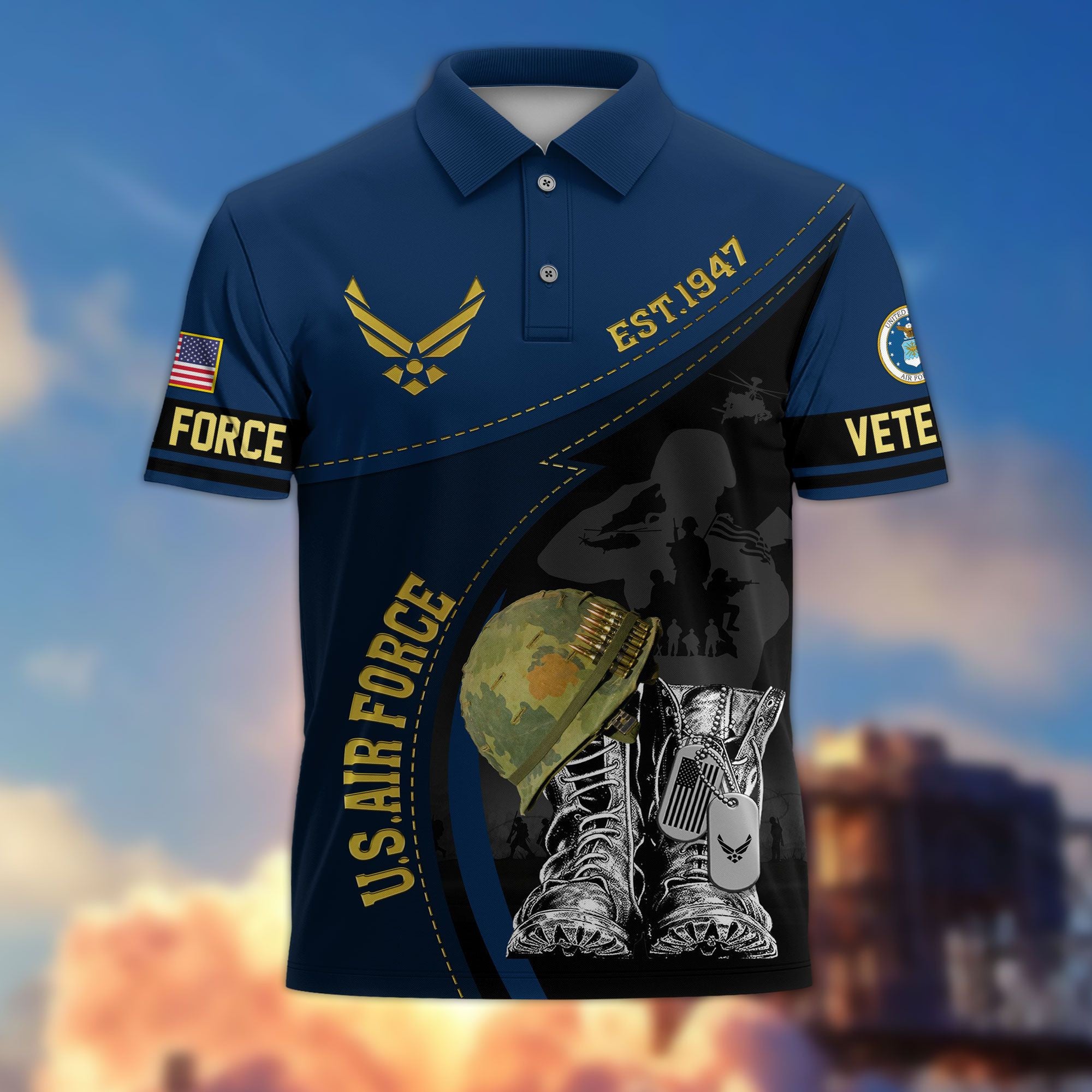 Premium US Veterans Polo Shirt, Gifts For US Veterans, Best Gifts On Father's Day, Armed Forces Day, Independence Day, Veterans Day.