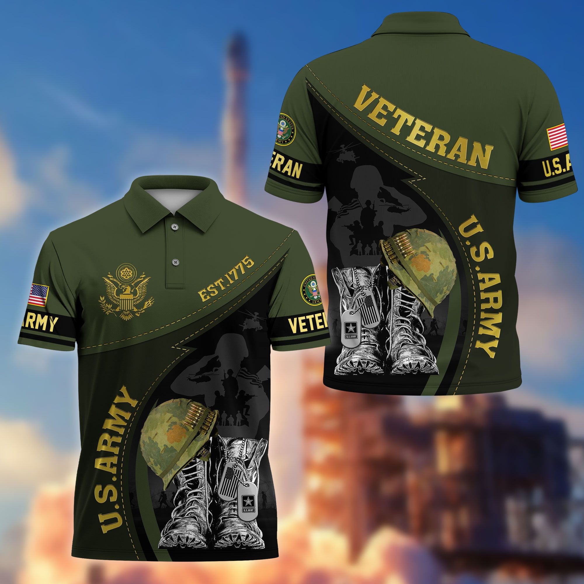 Premium US Veterans Polo Shirt, Gifts For US Veterans, Best Gifts On Father's Day, Armed Forces Day, Independence Day, Veterans Day.