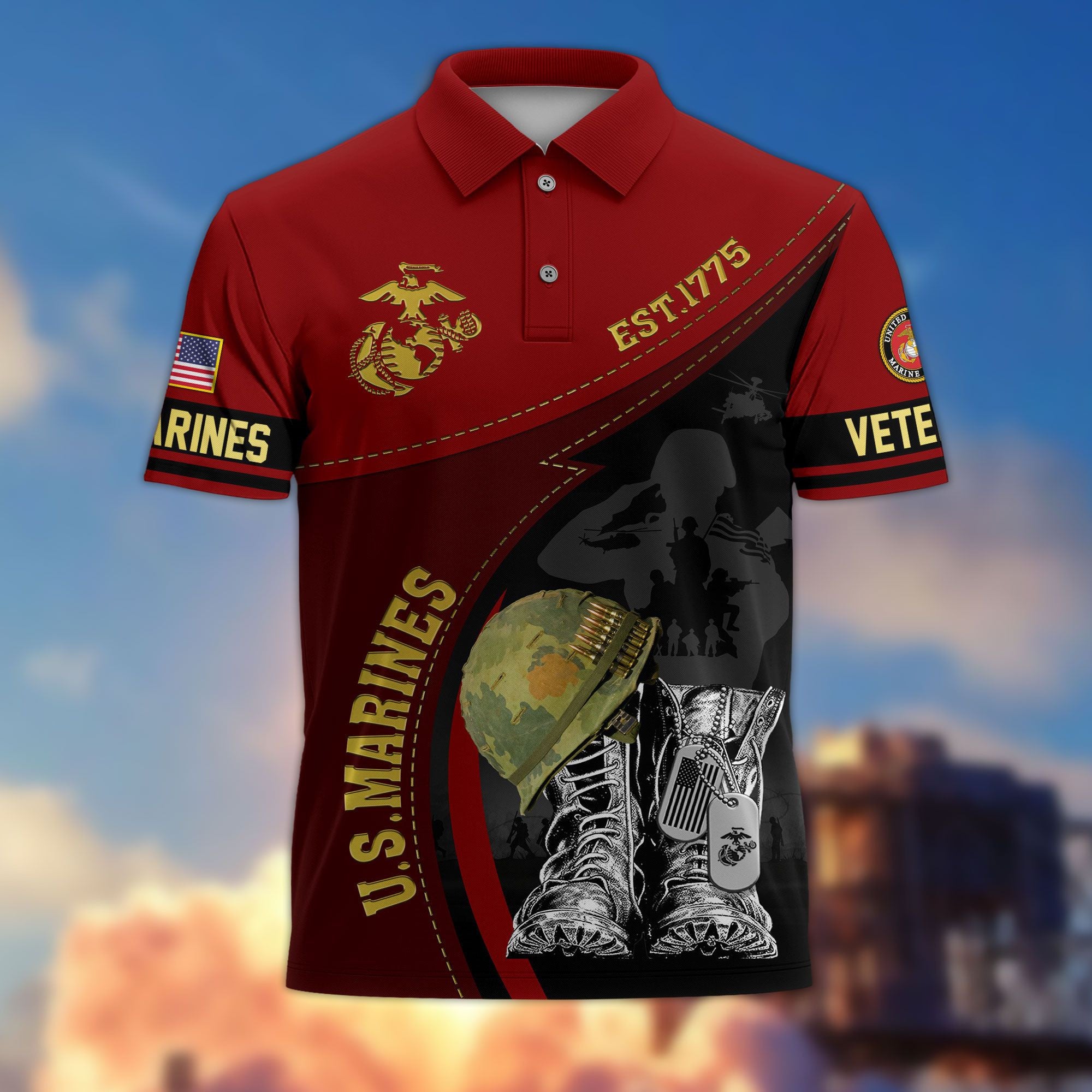 Premium US Veterans Polo Shirt, Gifts For US Veterans, Best Gifts On Father's Day, Armed Forces Day, Independence Day, Veterans Day.
