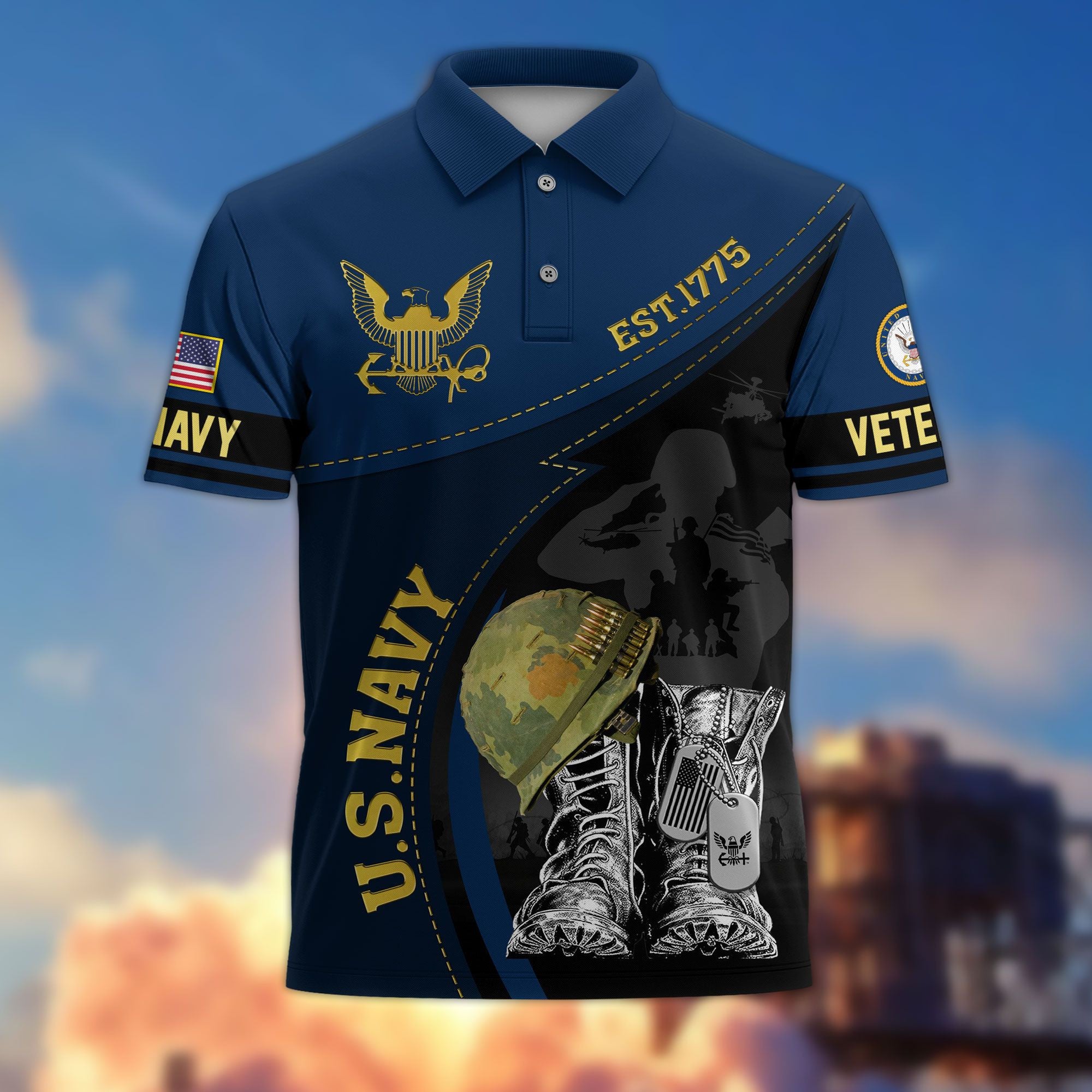 Premium US Veterans Polo Shirt, Gifts For US Veterans, Best Gifts On Father's Day, Armed Forces Day, Independence Day, Veterans Day.