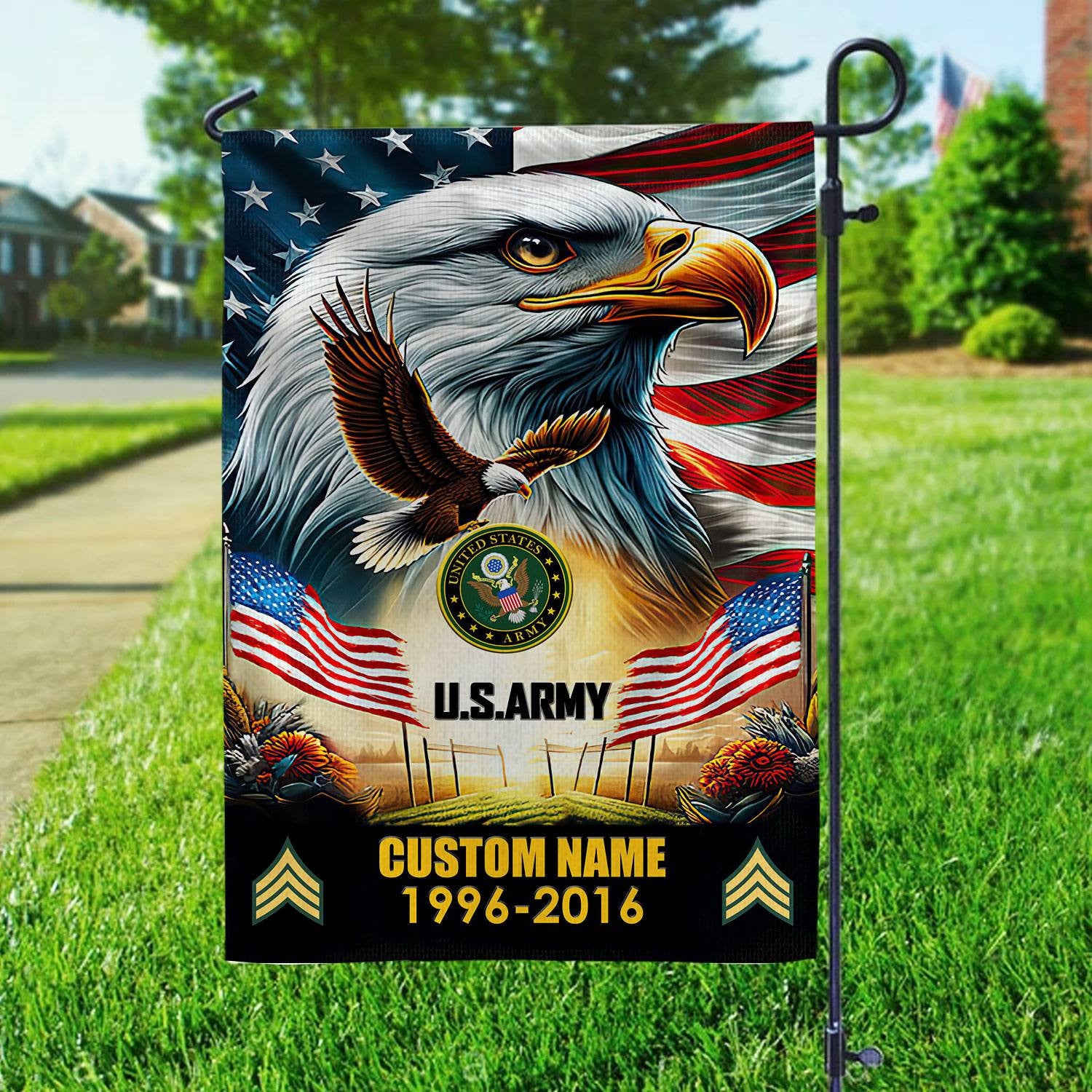 Premium Custom Name, Rank US Army Flag, Gift For Army Veteran, American Flag, Patriotic Flag, Garden Flag, House Flag, Best Gifts On Father's Day, Independence Day, Veterans Day.