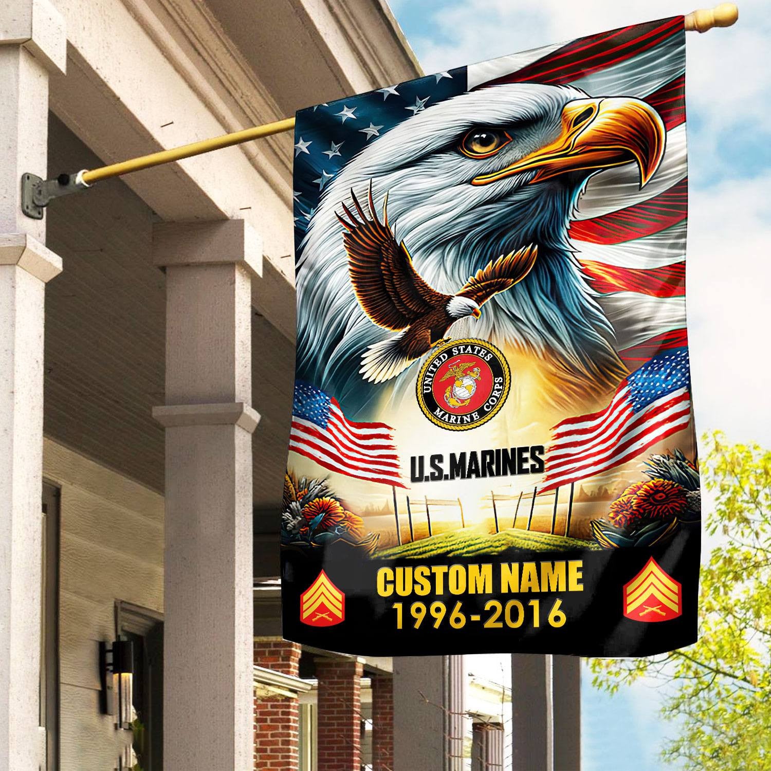 Premium Custom Name, Rank USMC Flag, Gift For Marine Veteran, American Flag, Patriotic Flag, Garden Flag, House Flag, Best Gifts On Father's Day, Independence Day, Veterans Day.