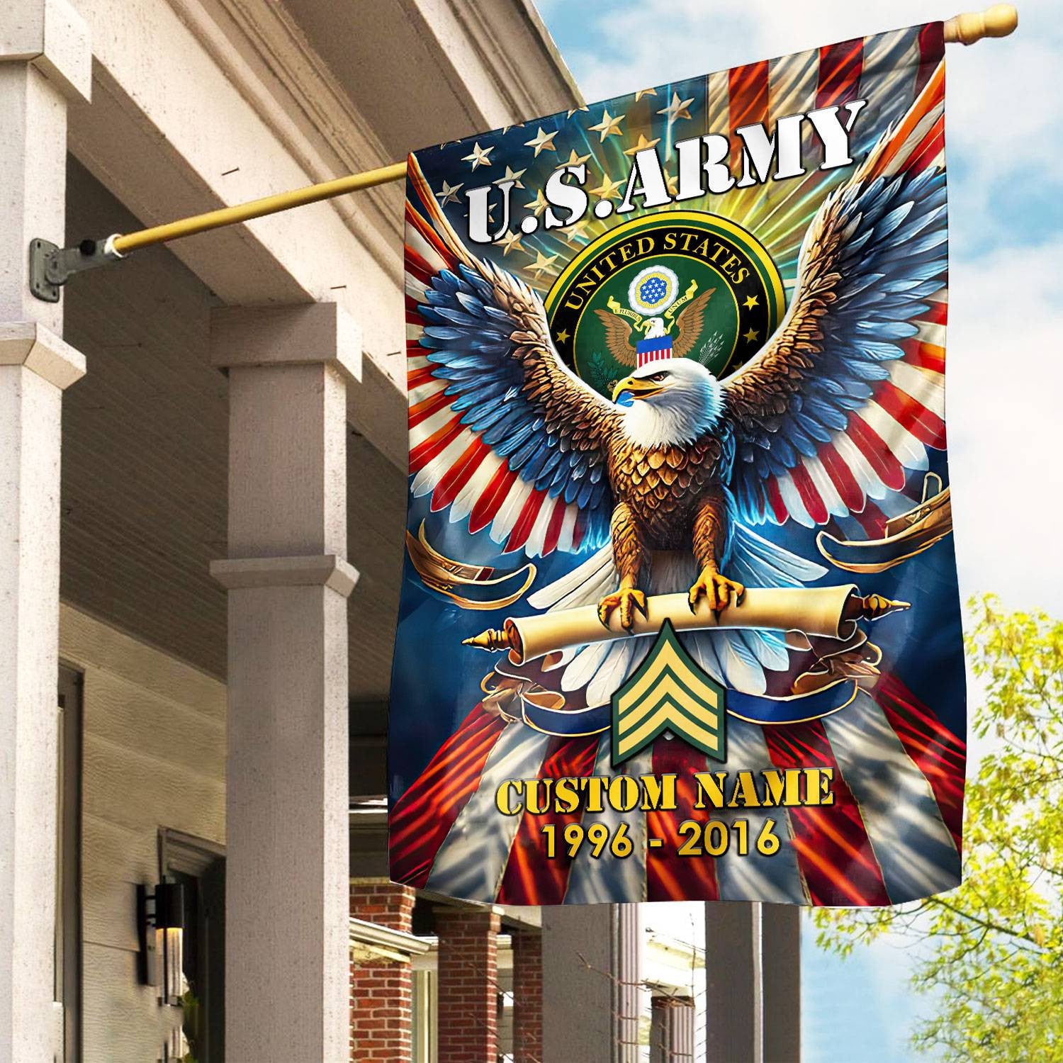 Premium Custom Name, Rank US Army Flag, Gift For Army Veteran, American Flag, Patriotic Flag, Garden Flag, House Flag, Best Gifts On Father's Day, Independence Day, Veterans Day.