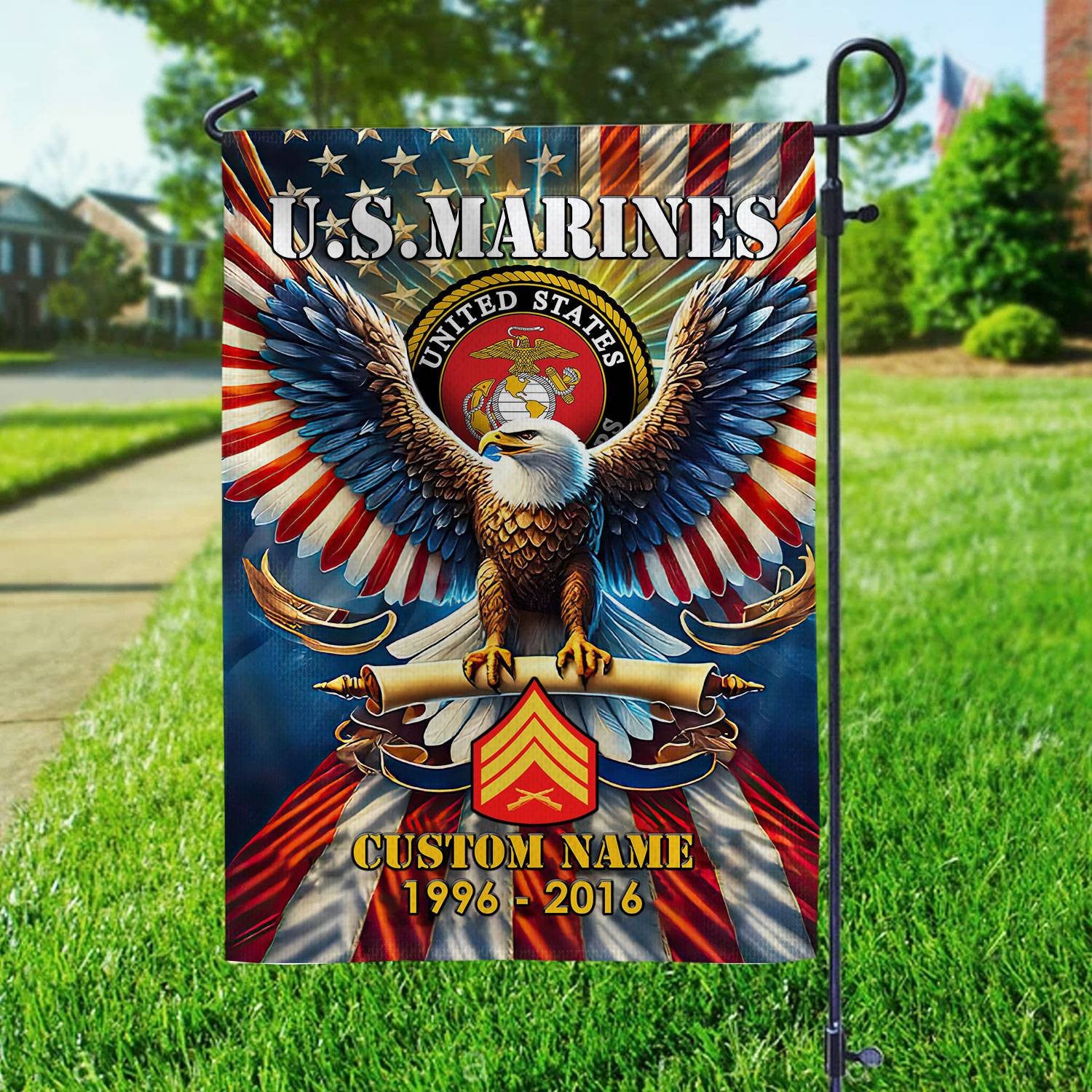 Premium Custom Name, Rank USMC Flag, Gift For Marine Veteran, American Flag, Patriotic Flag, Garden Flag, House Flag, Best Gifts On Father's Day, Independence Day, Veterans Day.
