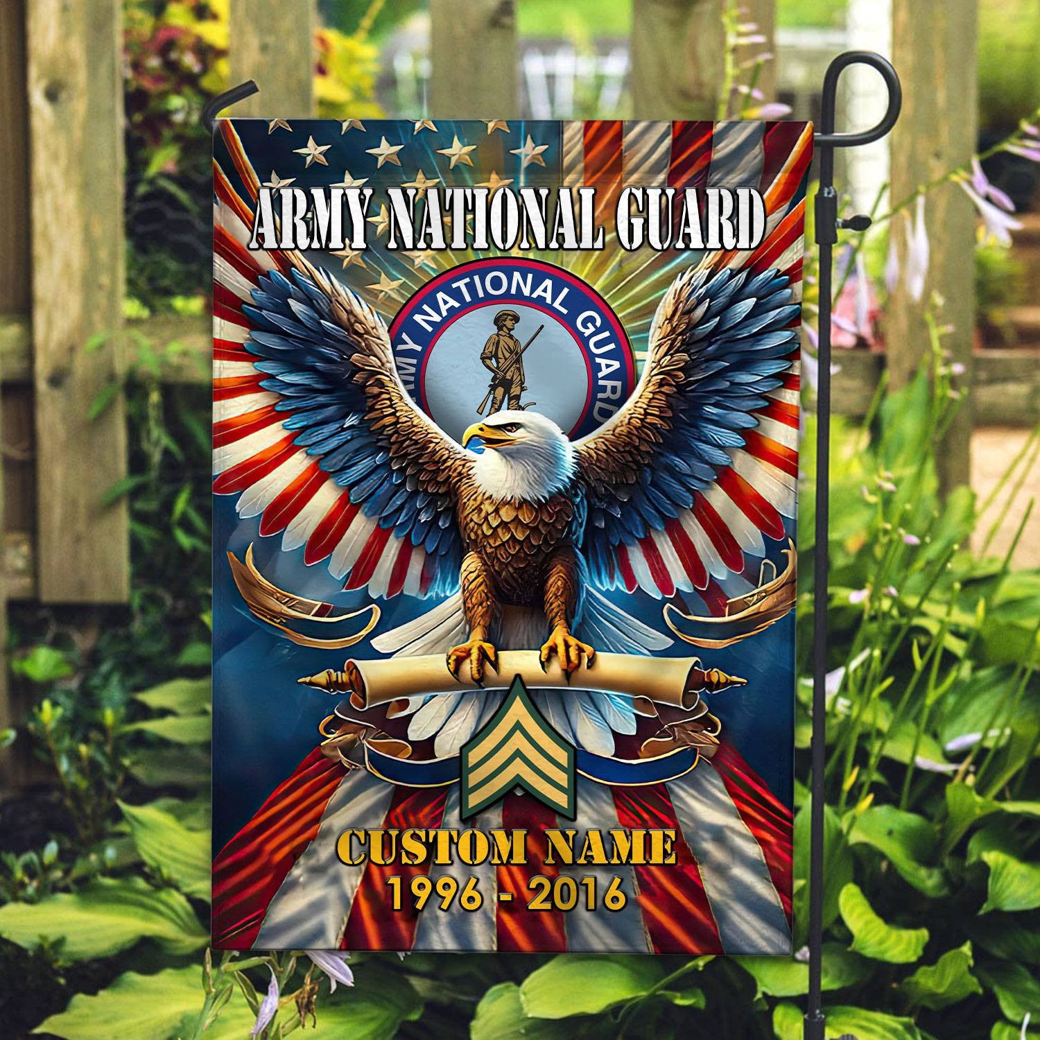 Premium Custom Name, Rank US Army National Guard Flag, Gift For Army National Guard Veteran, American Flag, Patriotic Flag, Garden Flag, House Flag, Best Gifts On Father's Day, Independence Day, Veterans Day.