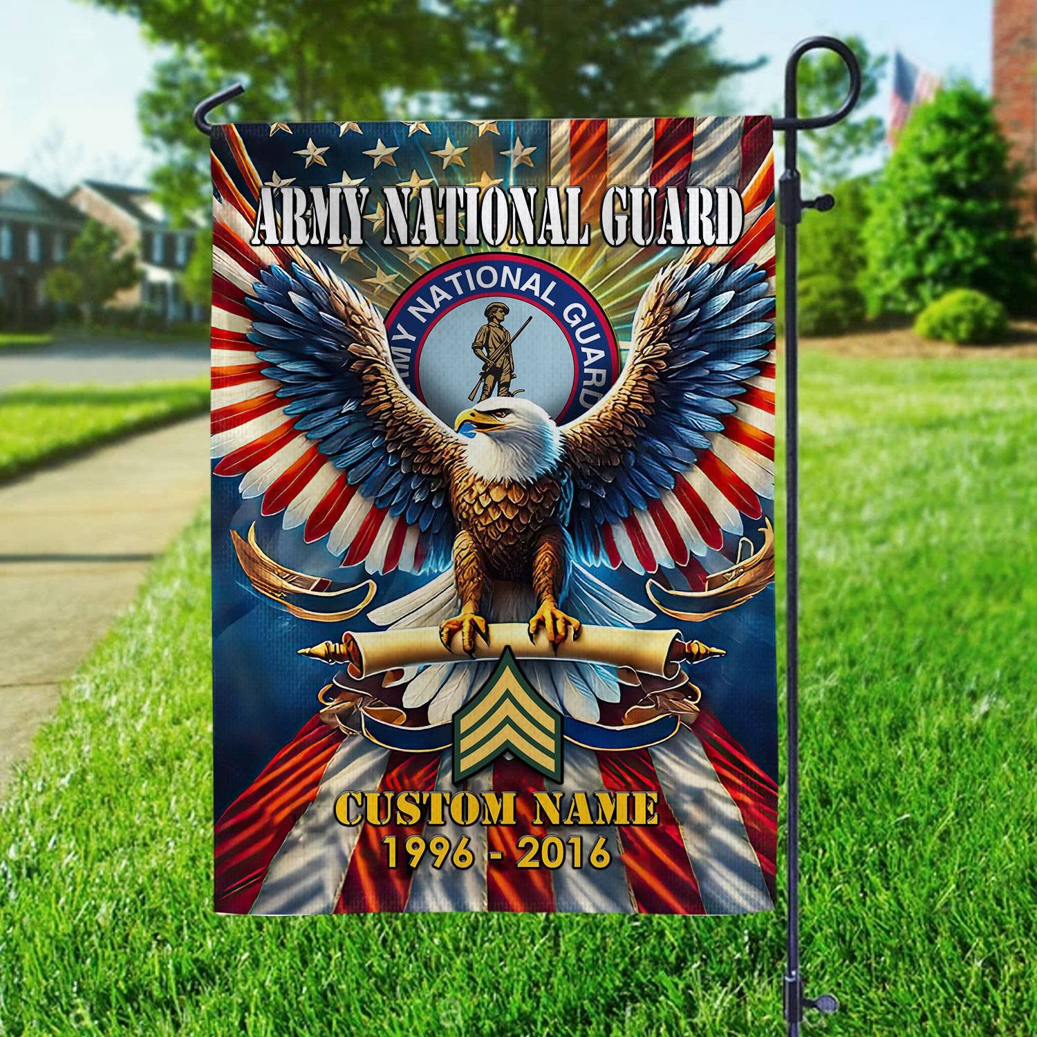 Premium Custom Name, Rank US Army National Guard Flag, Gift For Army National Guard Veteran, American Flag, Patriotic Flag, Garden Flag, House Flag, Best Gifts On Father's Day, Independence Day, Veterans Day.