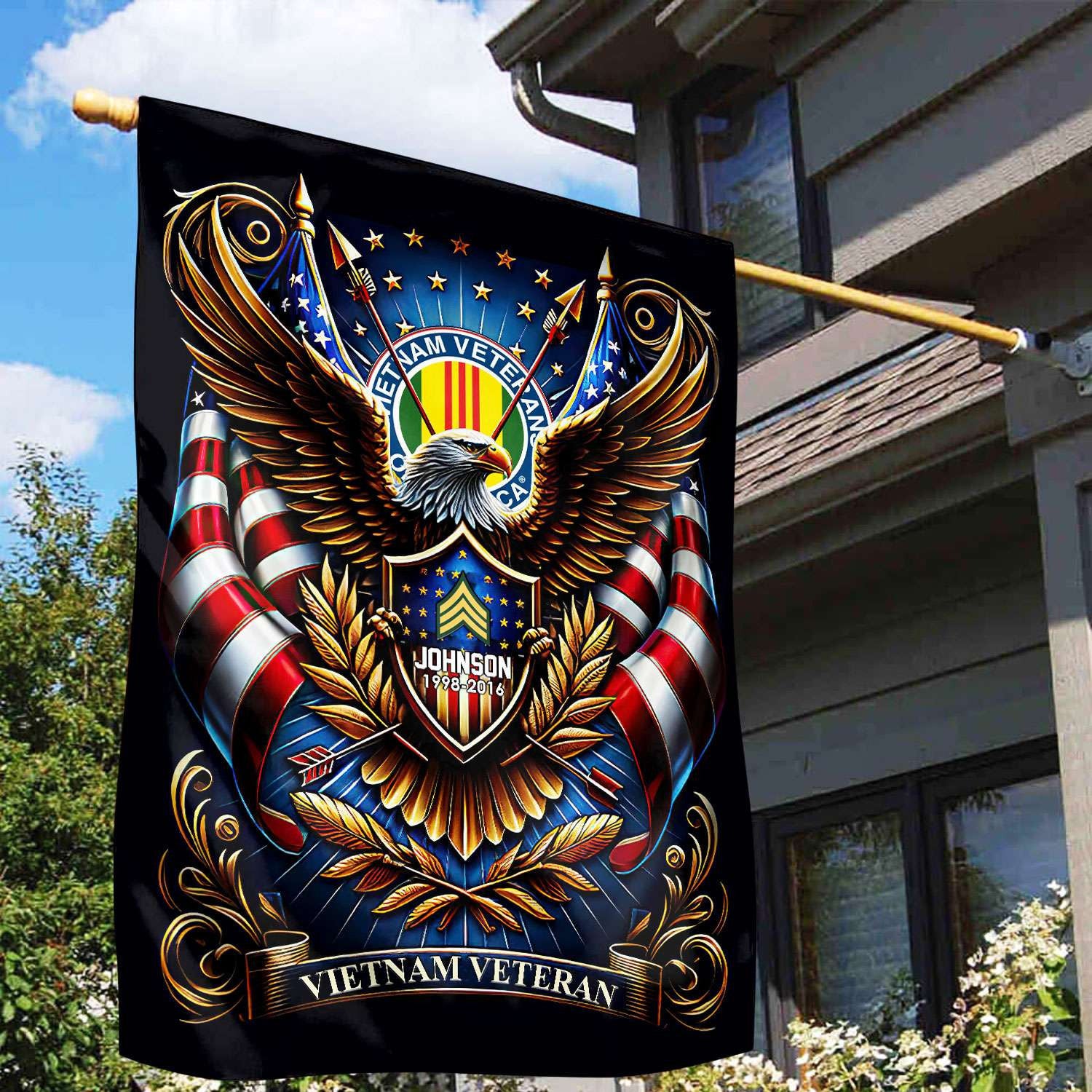 Vietnam Veteran Flag, Custom Name, Rank, Year, Gift For Vietnam Veteran, American Flag, Patriotic Flag, Garden Flag, House Flag, Best Gifts On Father's Day, Independence Day, Veterans Day.