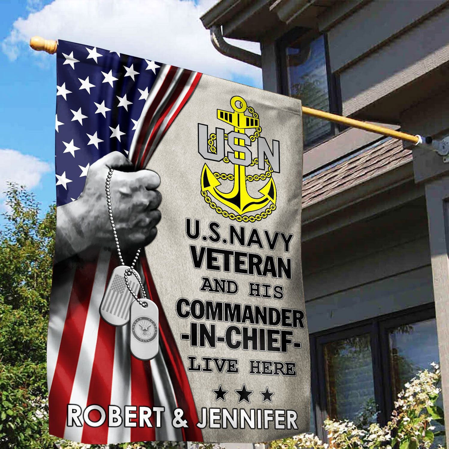 US Navy Flag, Custom Name, Gift For Navy Veteran, American Flag, Patriotic Flag, Garden Flag, House Flag, Best Gifts On Father's Day, Independence Day, Veterans Day.