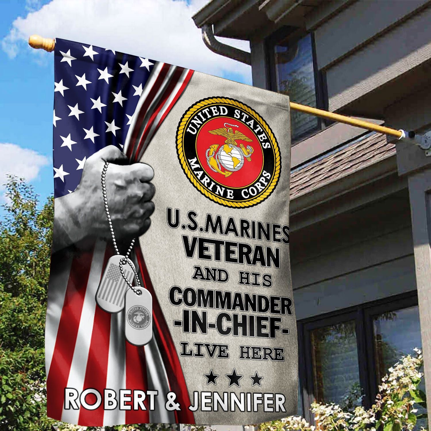 USMC Flag, Custom Name, Gift For Marine Veteran, American Flag, Patriotic Flag, Garden Flag, House Flag, Best Gifts On Father's Day, Independence Day, Veterans Day.