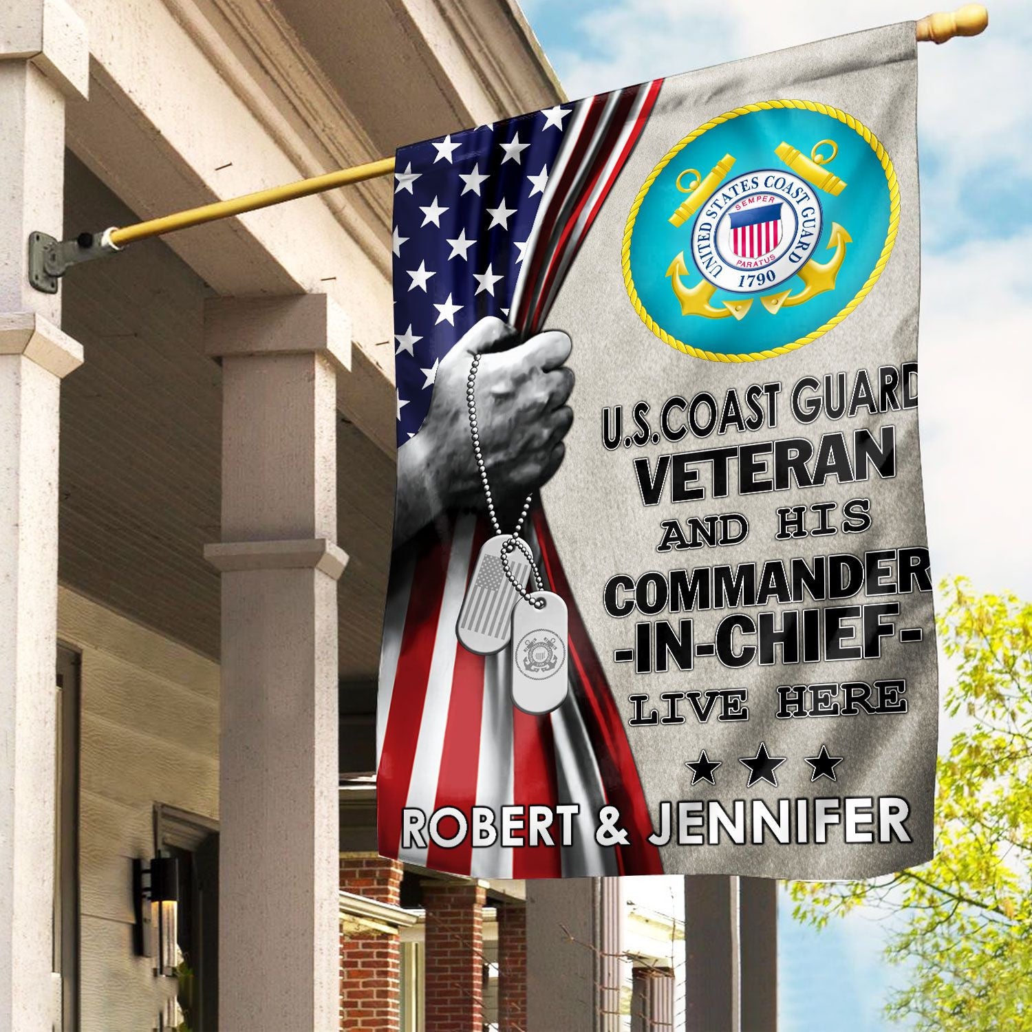 USCG Flag, Custom Name, Gift For Coast Guard Veteran, American Flag, Patriotic Flag, Garden Flag, House Flag, Best Gifts On Father's Day, Independence Day, Veterans Day.