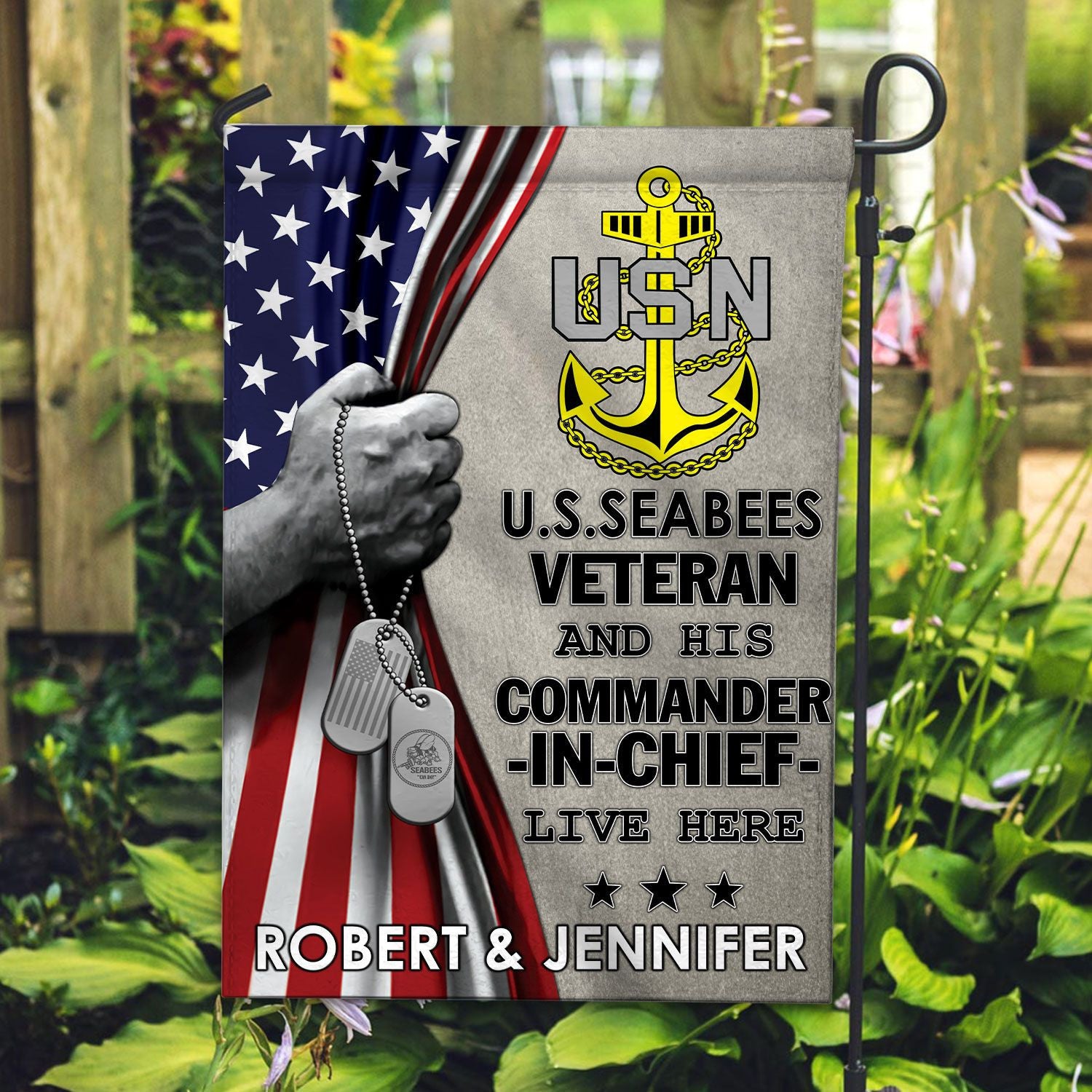 US Seabees Veteran Flag, Custom Name, Gift For Seabees Veteran, American Flag, Patriotic Flag, Garden Flag, House Flag, Best Gifts On Father's Day, Independence Day, Veterans Day.