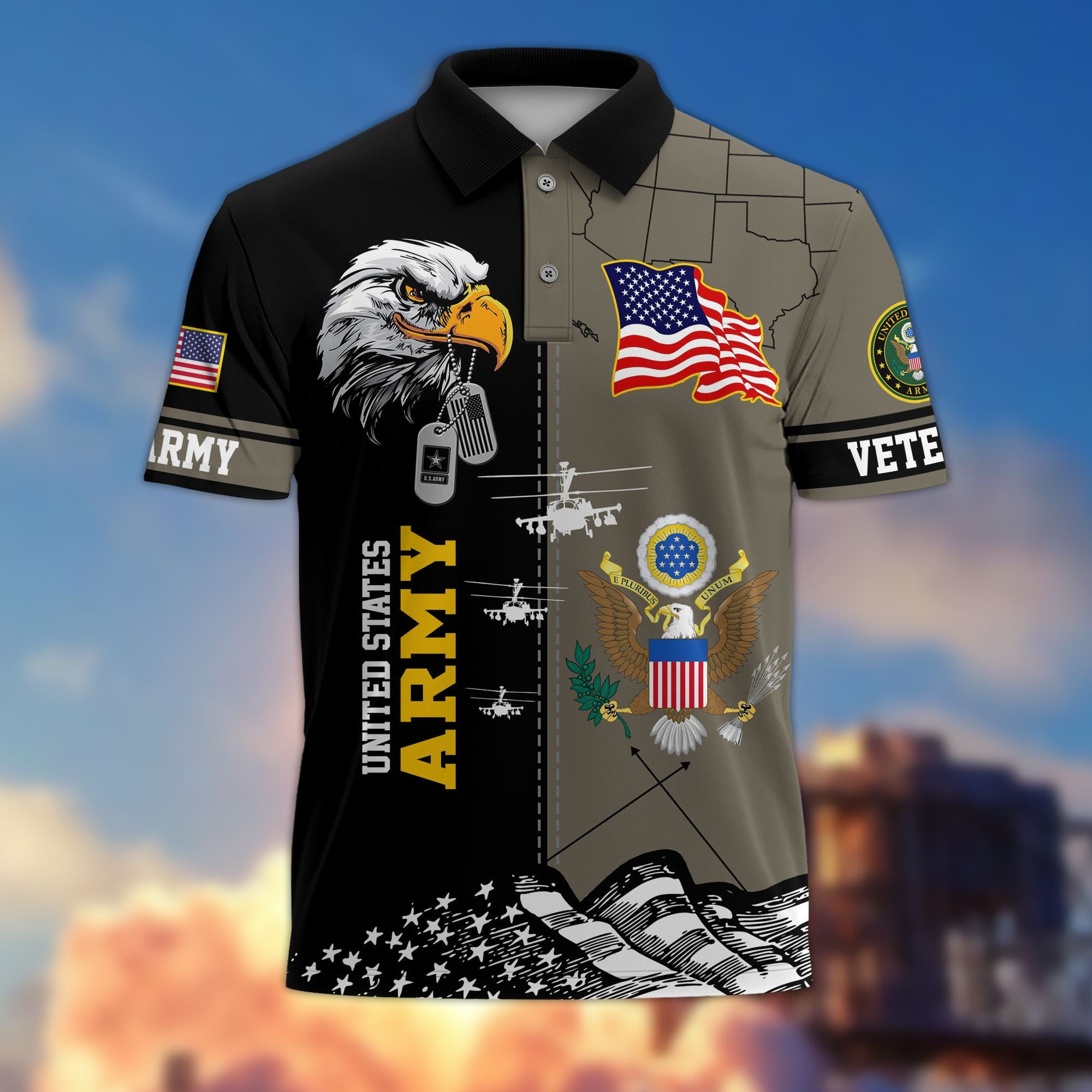 Premium US Veterans Polo Shirt, Gifts For US Veterans, Gifts On Father's Day, Armed Forces Day, Independence Day, Veterans Day.