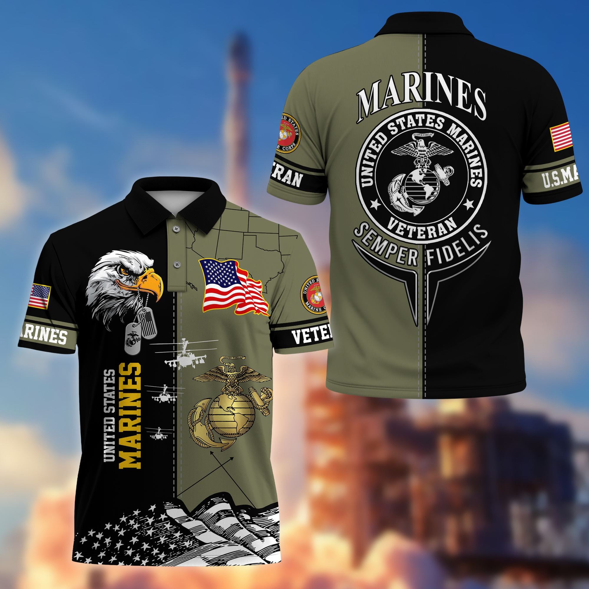 Premium US Veterans Polo Shirt, Gifts For US Veterans, Gifts On Father's Day, Armed Forces Day, Independence Day, Veterans Day.