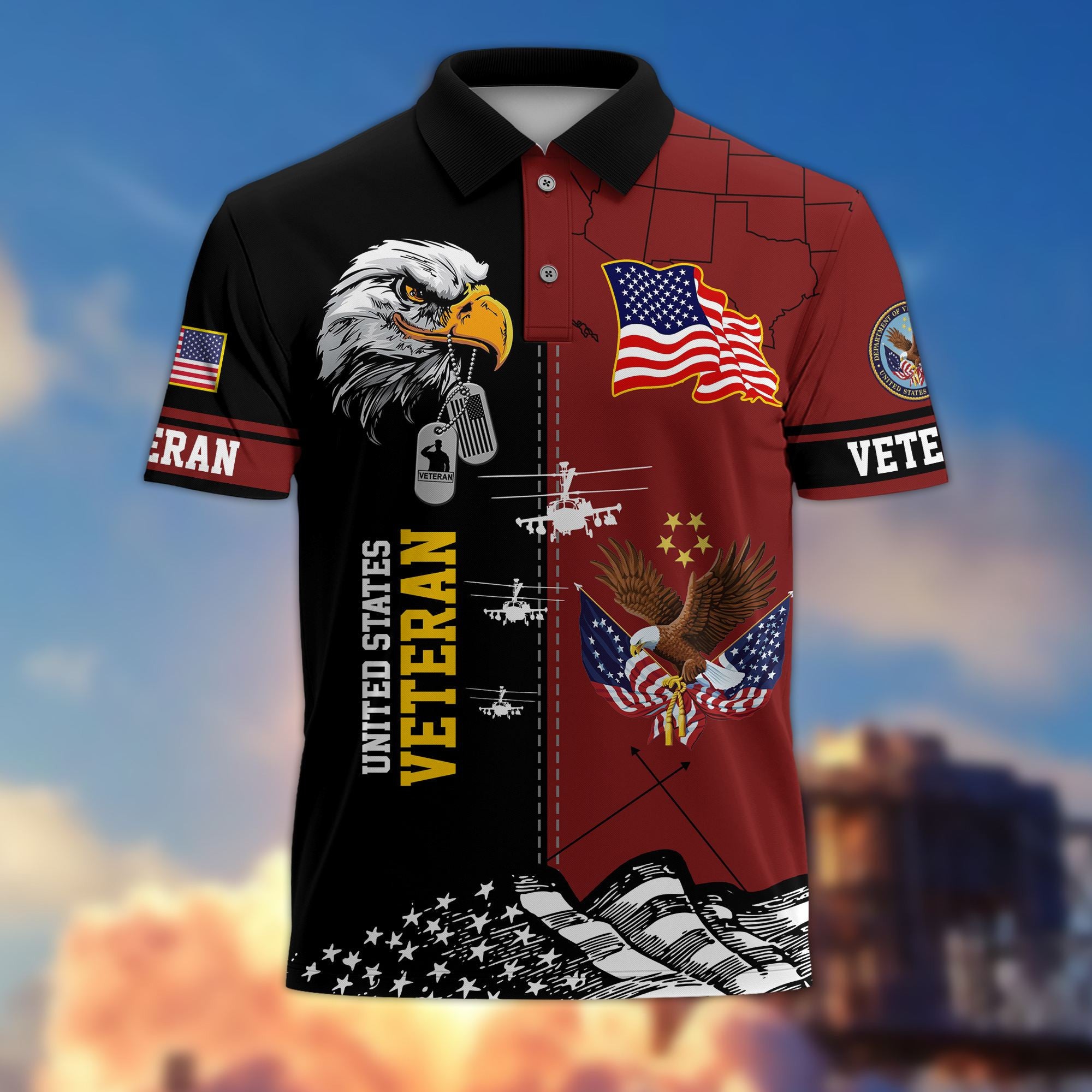 Premium US Veterans Polo Shirt, Gifts For US Veterans, Gifts On Father's Day, Armed Forces Day, Independence Day, Veterans Day.
