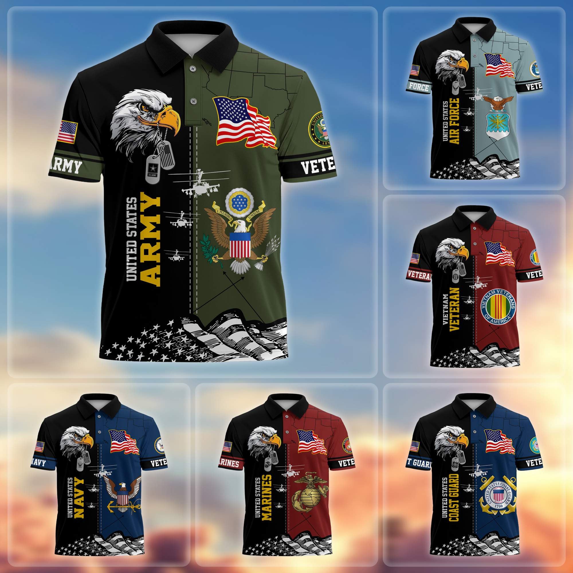 Premium US Veterans Polo Shirt, Gifts For US Veterans, Gifts On Father's Day, Armed Forces Day, Independence Day, Veterans Day.