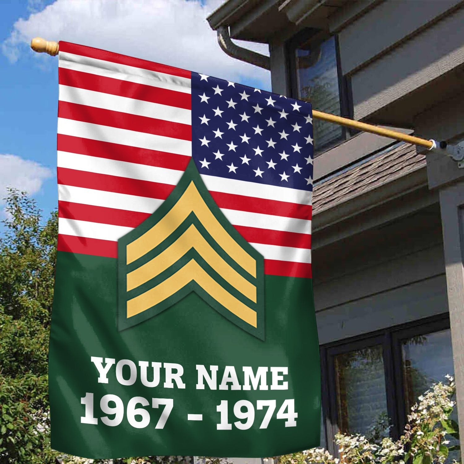 Premium US Army Veteran Flag, Custom Name, Rank, Year, Gift For Army Veteran, American Flag, Patriotic Flag, Garden Flag, House Flag, Gifts On Father's Day, Independence Day, Veterans Day.