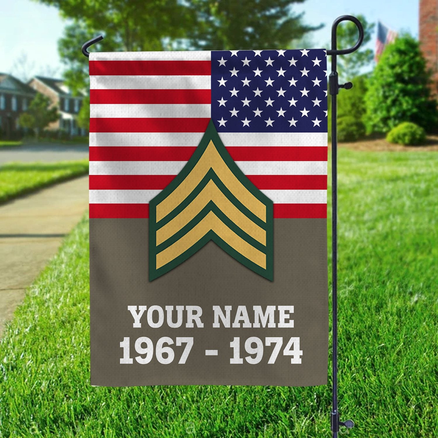 Premium US Army Veteran Flag, Custom Name, Rank, Year, Gift For Army Veteran, American Flag, Patriotic Flag, Garden Flag, House Flag, Gifts On Father's Day, Independence Day, Veterans Day.
