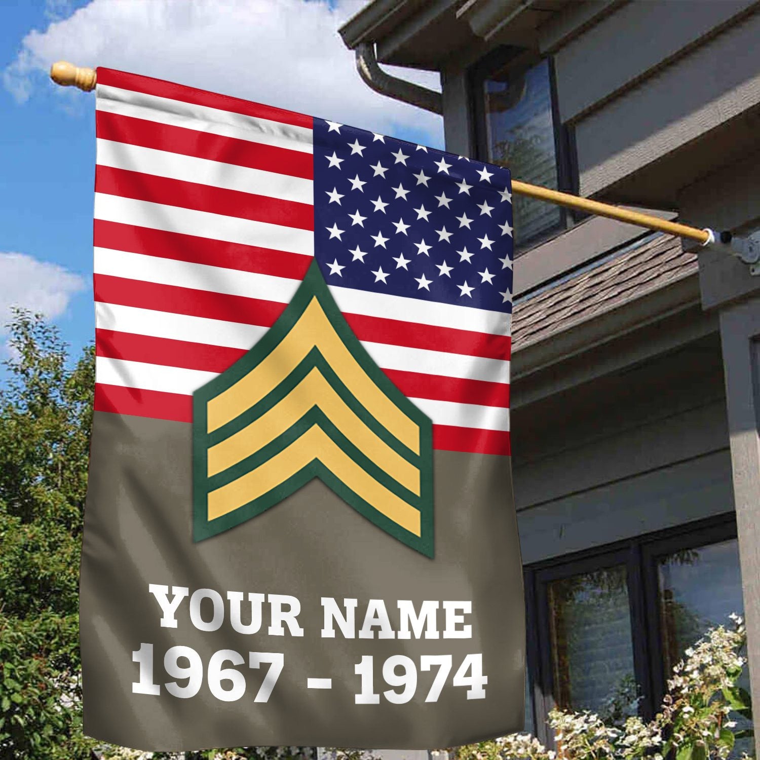 Premium US Army Veteran Flag, Custom Name, Rank, Year, Gift For Army Veteran, American Flag, Patriotic Flag, Garden Flag, House Flag, Gifts On Father's Day, Independence Day, Veterans Day.