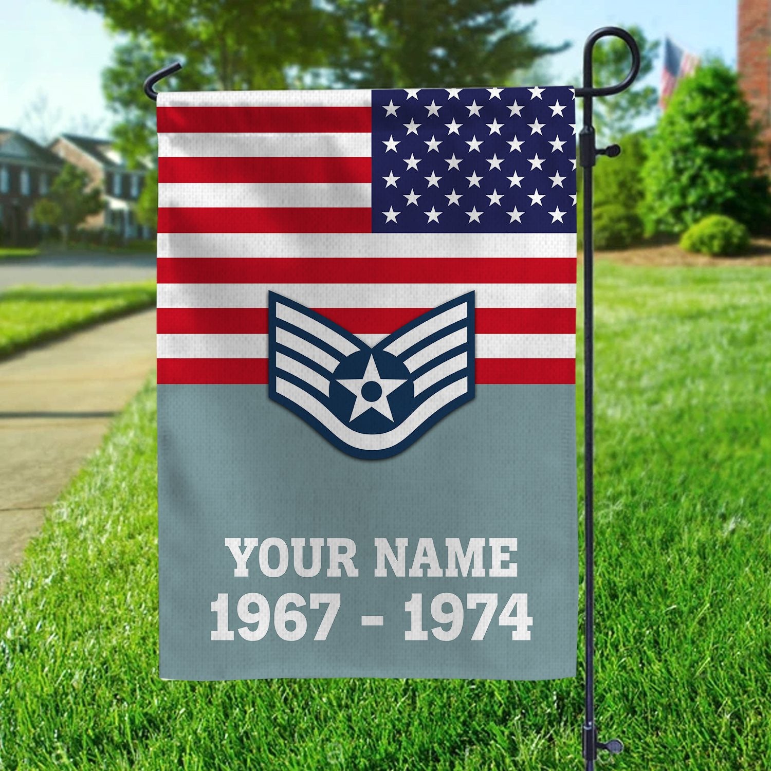 Premium USAF Veteran Flag, Custom Name, Rank, Year, Gift For Air Force Veteran, American Flag, Patriotic Flag, Garden Flag, House Flag, Gifts On Father's Day, Independence Day, Veterans Day.
