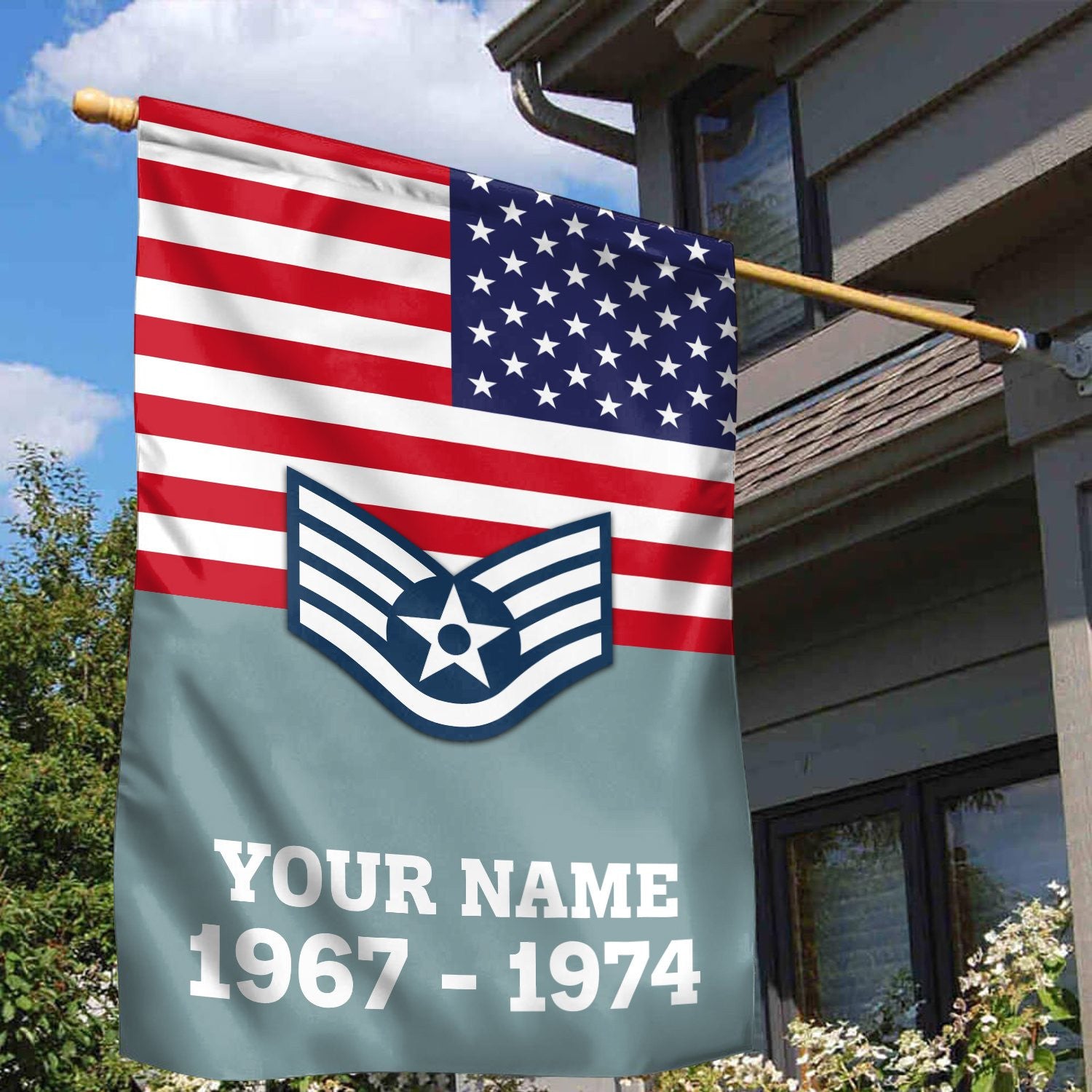 Premium USAF Veteran Flag, Custom Name, Rank, Year, Gift For Air Force Veteran, American Flag, Patriotic Flag, Garden Flag, House Flag, Gifts On Father's Day, Independence Day, Veterans Day.