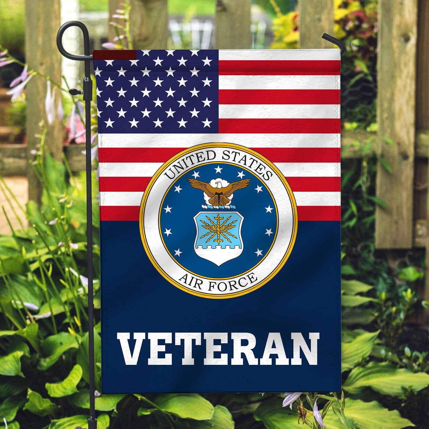 Premium USAF Veteran Flag, Custom Name, Rank, Year, Gift For Air Force Veteran, American Flag, Patriotic Flag, Garden Flag, House Flag, Gifts On Father's Day, Independence Day, Veterans Day.