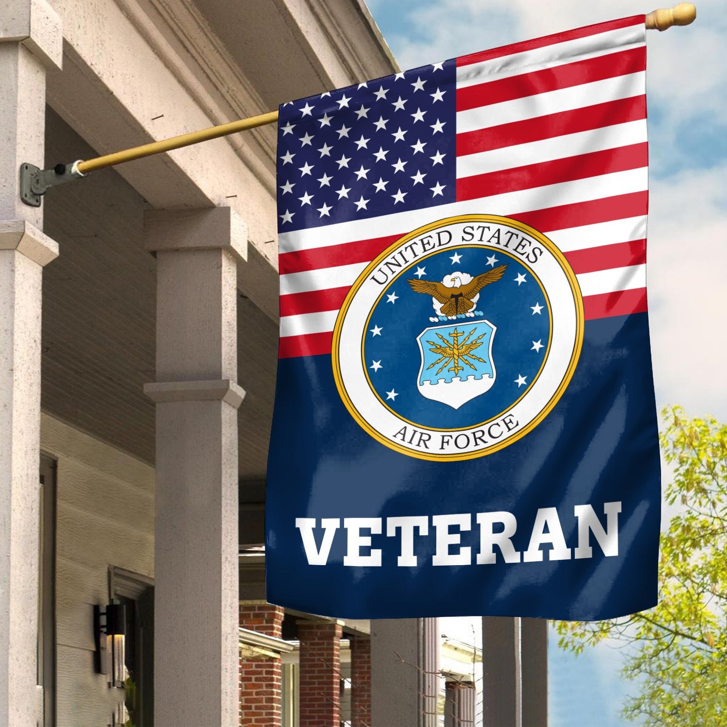 Premium USAF Veteran Flag, Custom Name, Rank, Year, Gift For Air Force Veteran, American Flag, Patriotic Flag, Garden Flag, House Flag, Gifts On Father's Day, Independence Day, Veterans Day.