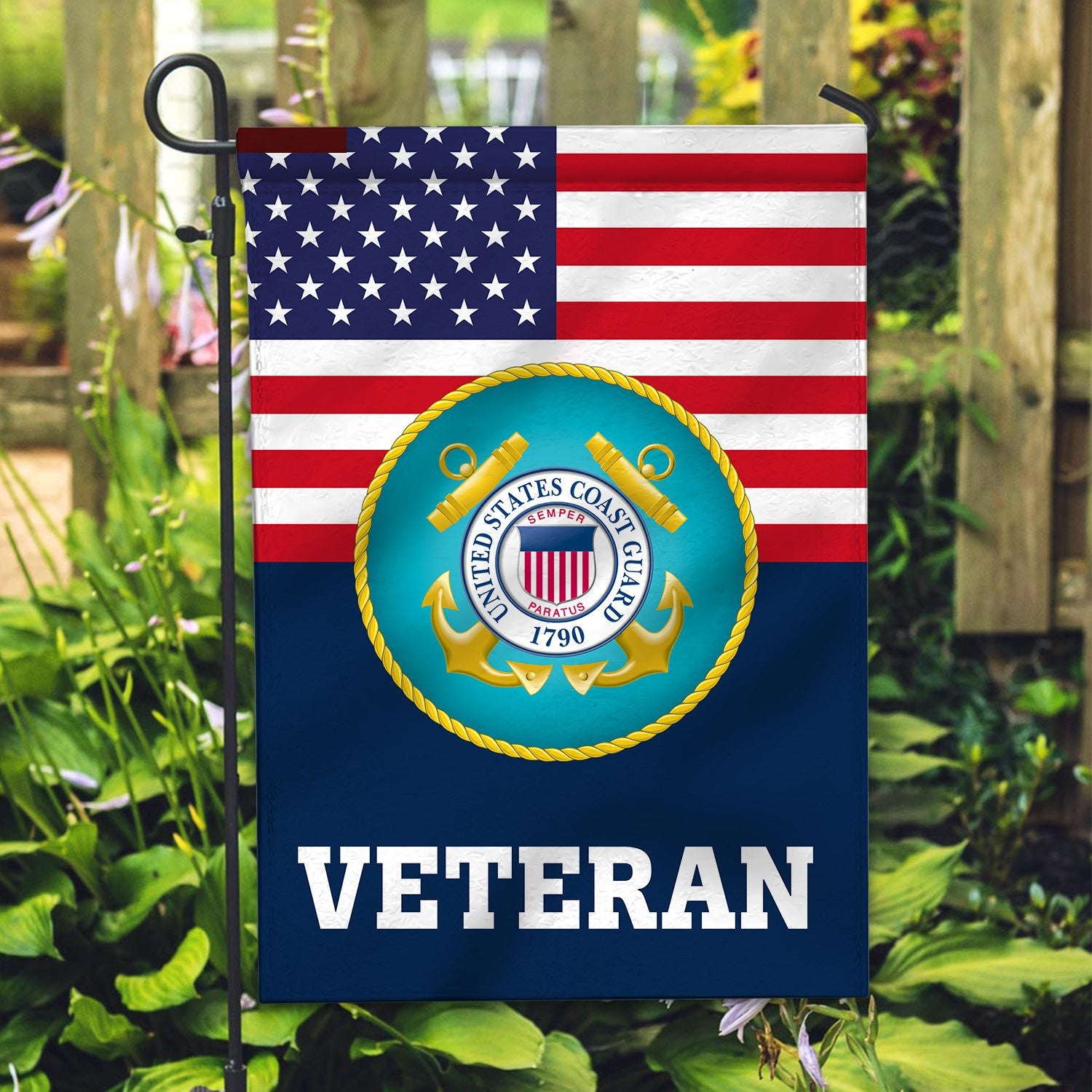 Premium USCG Veteran Flag, Custom Name, Rank, Year, Gift For Coast Guard Veteran, American Flag, Patriotic Flag, Garden Flag, House Flag, Gifts On Father's Day, Independence Day, Veterans Day.