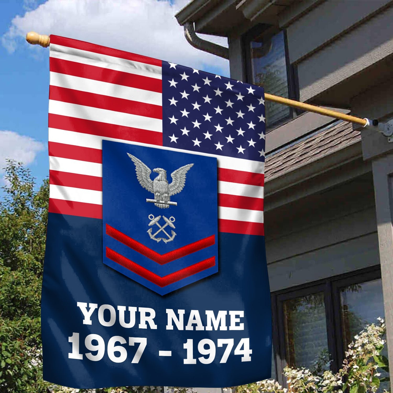Premium USCG Veteran Flag, Custom Name, Rank, Year, Gift For Coast Guard Veteran, American Flag, Patriotic Flag, Garden Flag, House Flag, Gifts On Father's Day, Independence Day, Veterans Day.