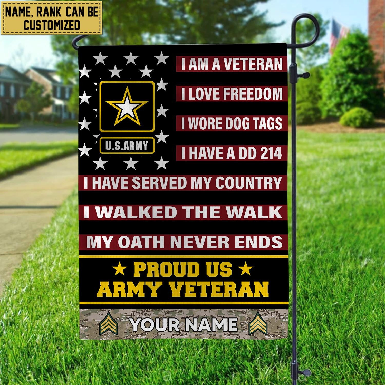 US Army Veteran Flag, Custom Name, Rank, Gift For Army Veteran, American Flag, Patriotic Flag, Garden Flag, House Flag